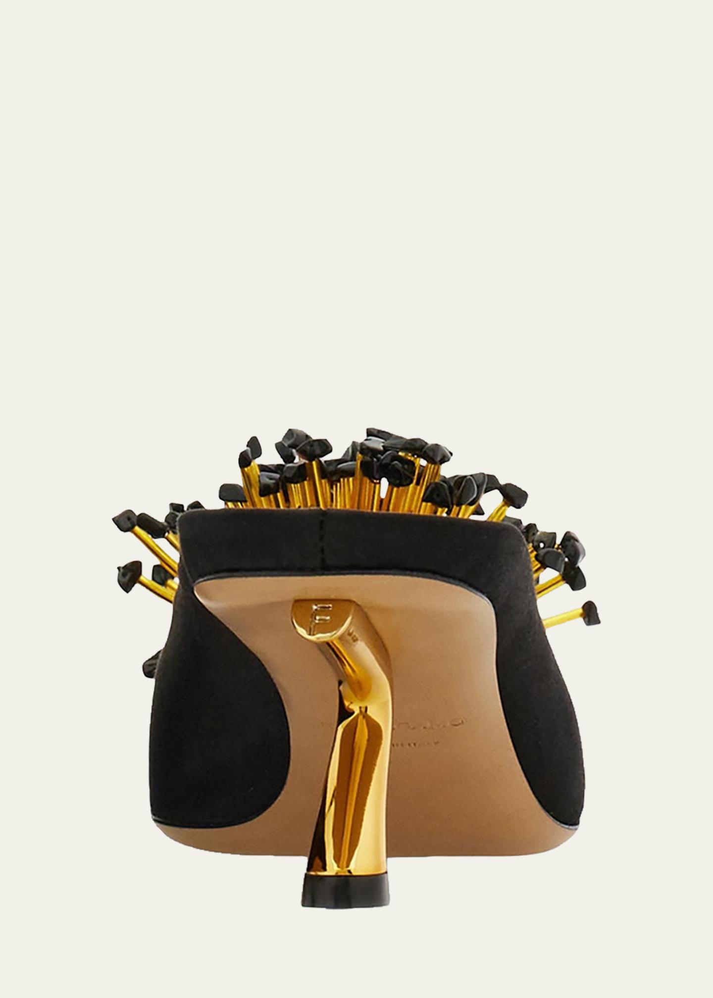 FERRAGAMO 55mm Safi Beaded Satin Mules - Bergdorf Goodman