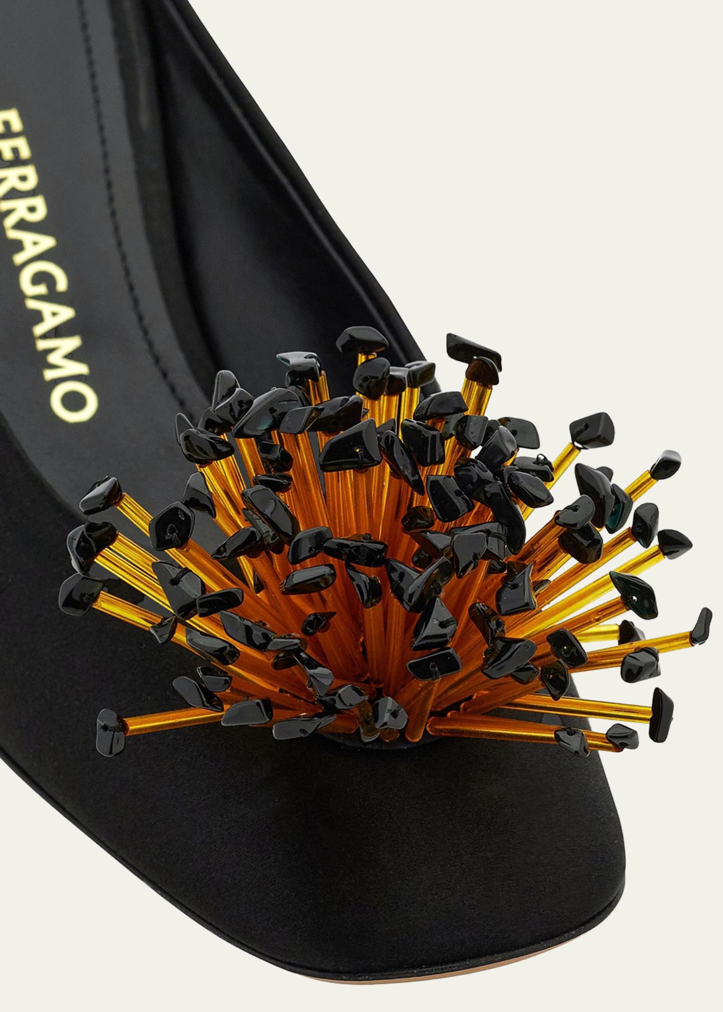 FERRAGAMO 55mm Safi Beaded Satin Mules - Bergdorf Goodman