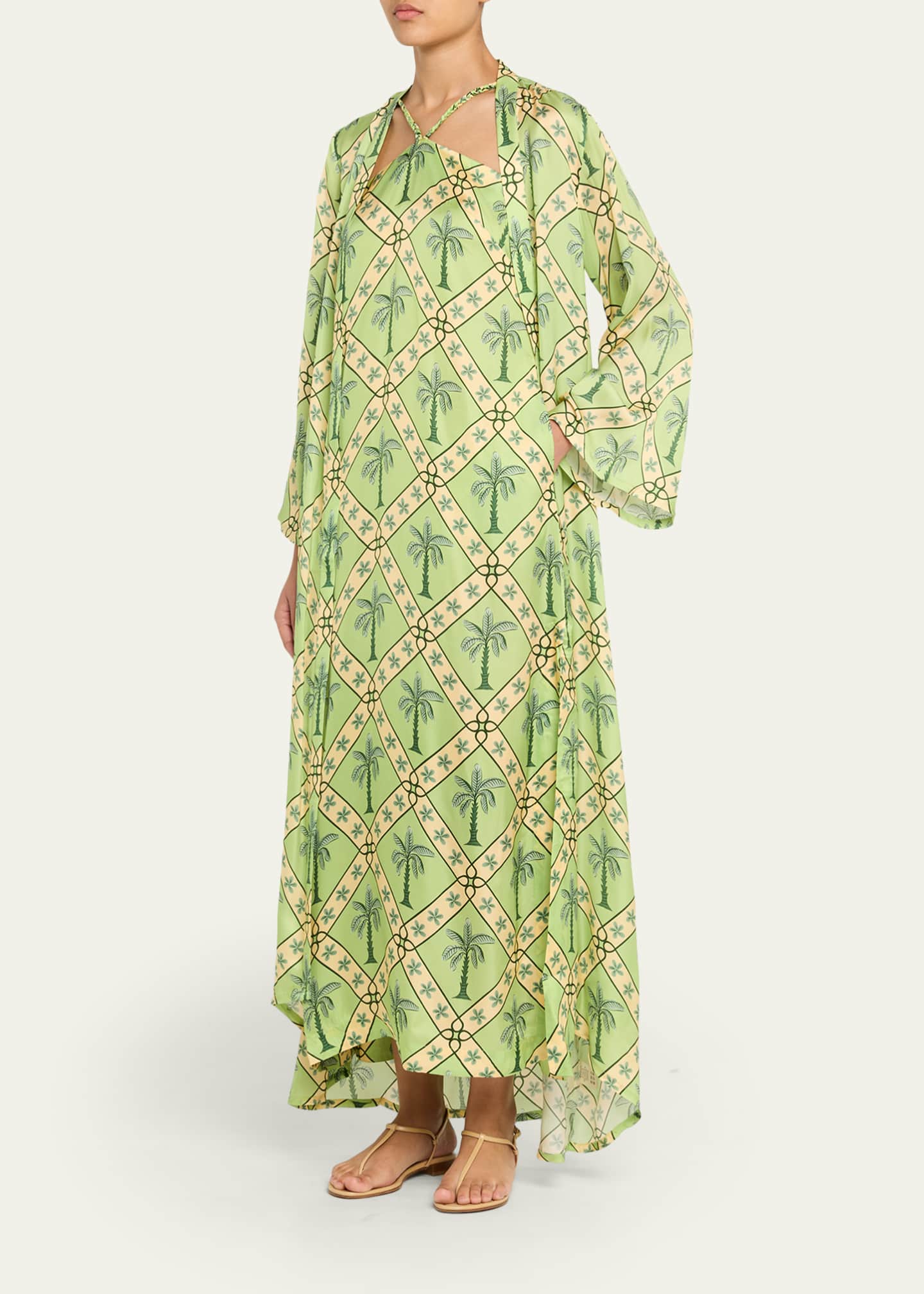 Verandah Palm Resort Maxi Dress & Duster Set, Sage Green, Women's, Small, Swimwear Swimsuits Bathing Suits Swim Coverups & Caftans