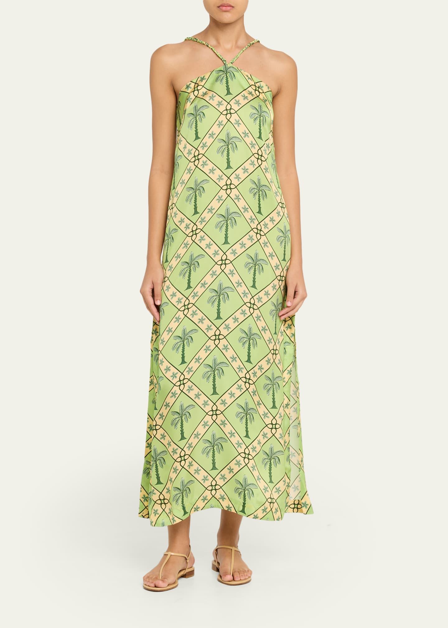 fitted lace wedding dress Pastel Green Floral Cotton Block Print Duster/Maxi Dress L/XL / Other main image 1