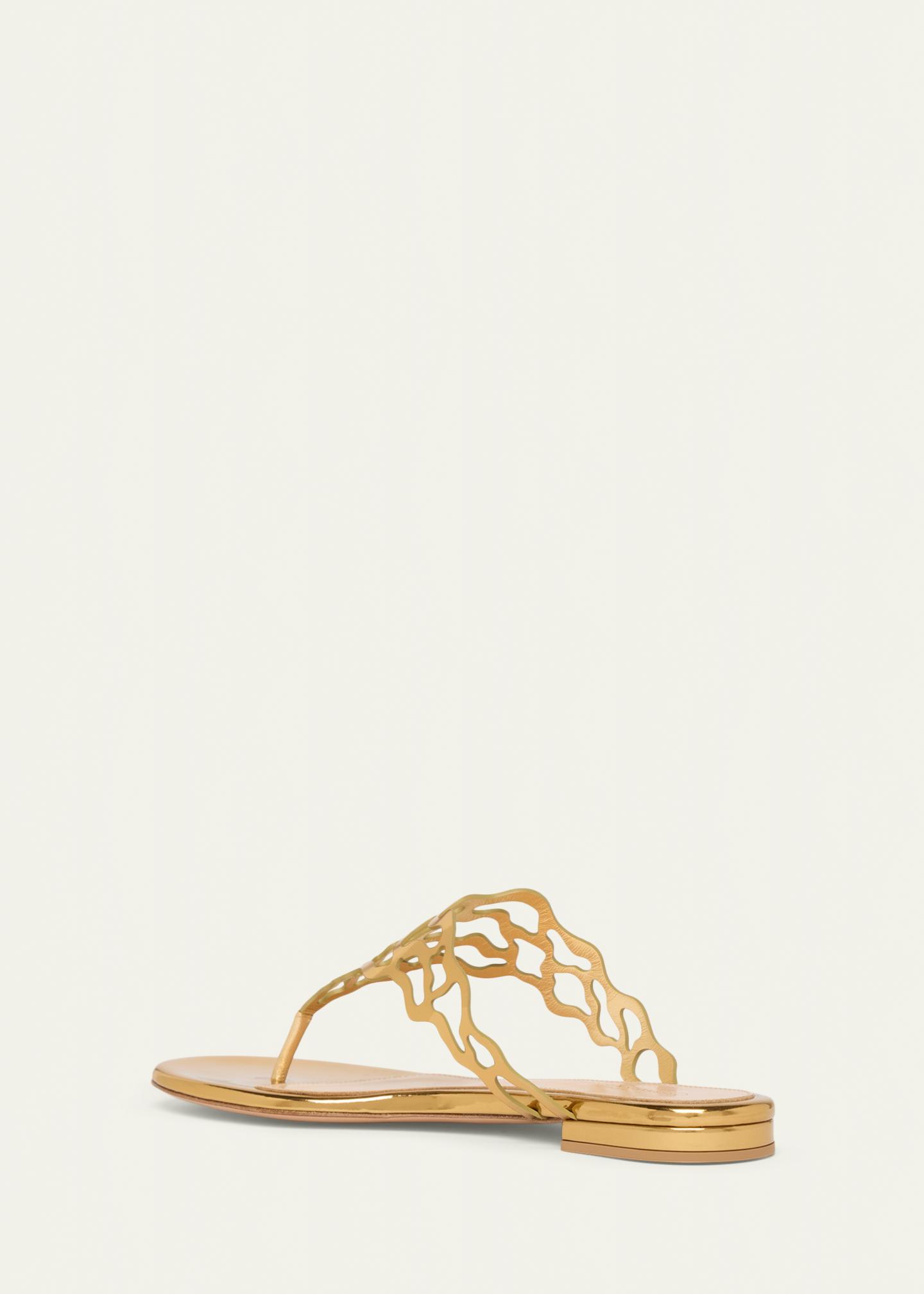 Gianvito Rossi Laser-Cut Metallic Leather Thong Sandals - Bergdorf