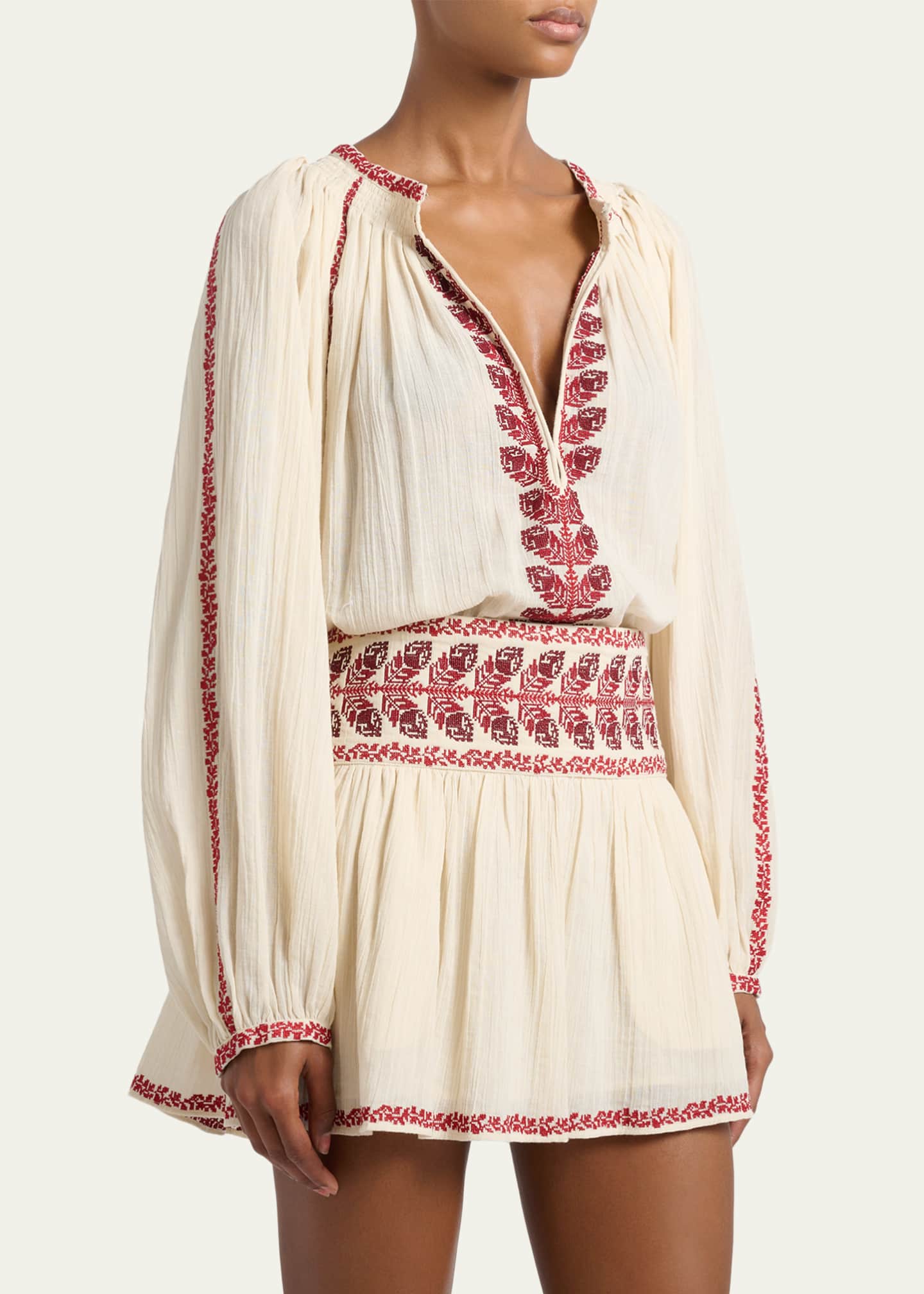 IENA - Isabel Marant パフスリーブ ブラウス Etoile Isabel Marant Lena Embroidered Cotton Gauze Blouse