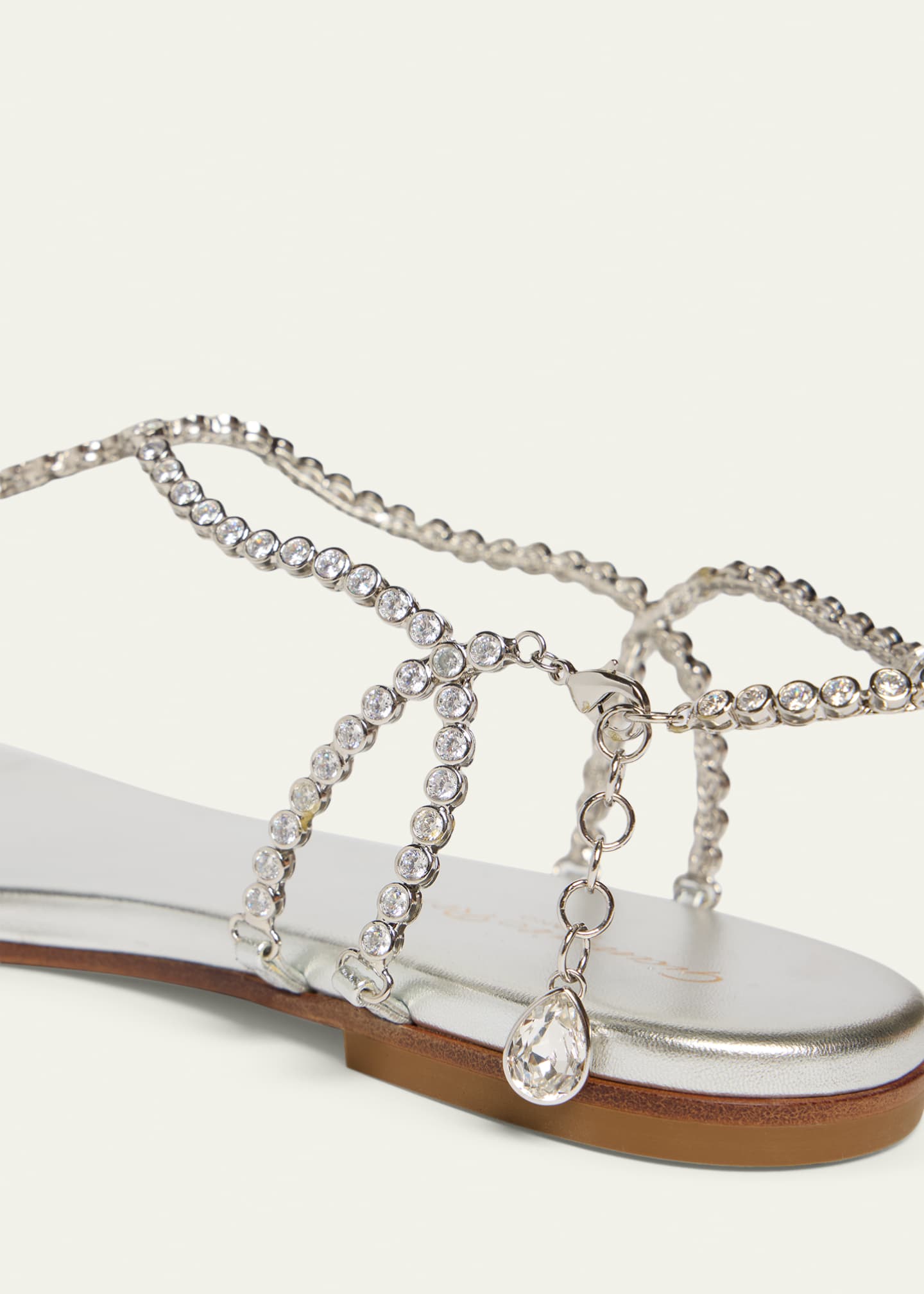 Gianvito Rossi Metallic Leather Crystal Flat Sandals - Bergdorf