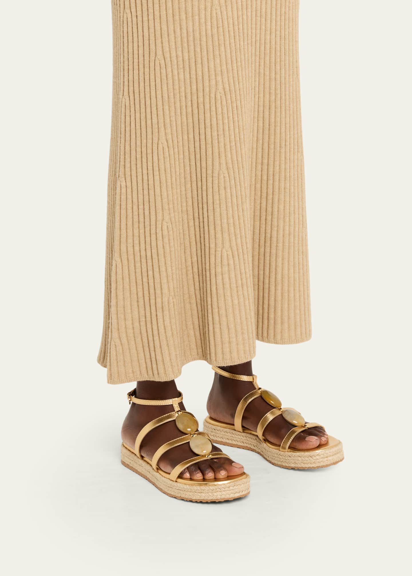 Gianvito Rossi Stone Metallic Leather Espadrille Gladiator Sandals