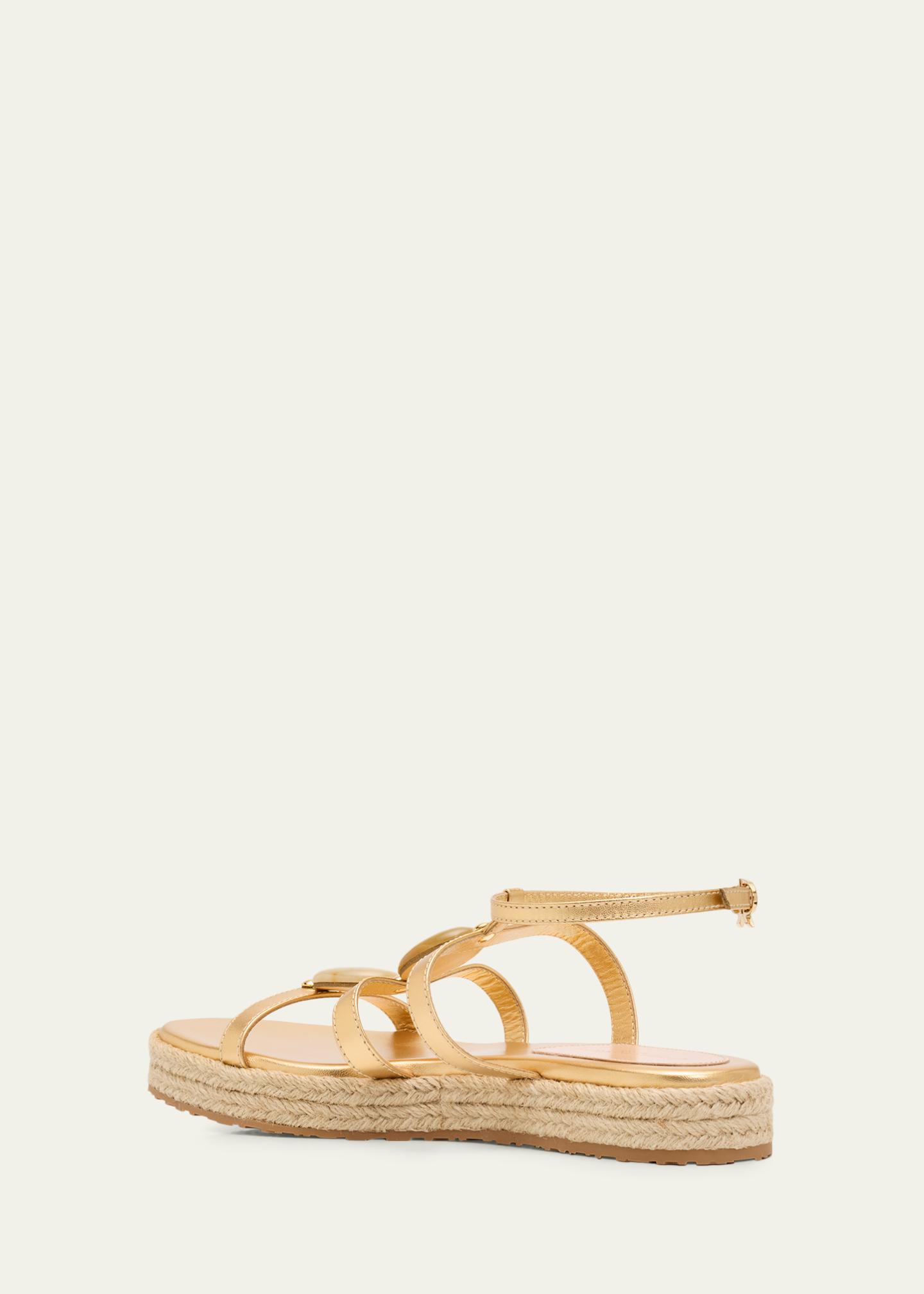 Gianvito Rossi Stone Metallic Leather Espadrille Gladiator Sandals