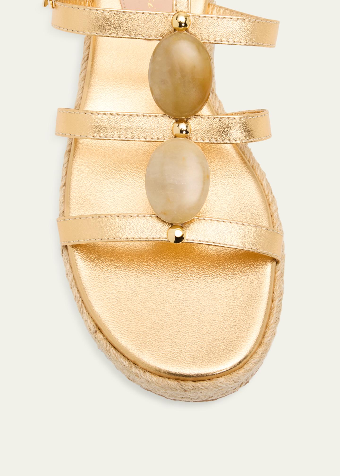Gianvito Rossi Stone Metallic Leather Espadrille Gladiator Sandals