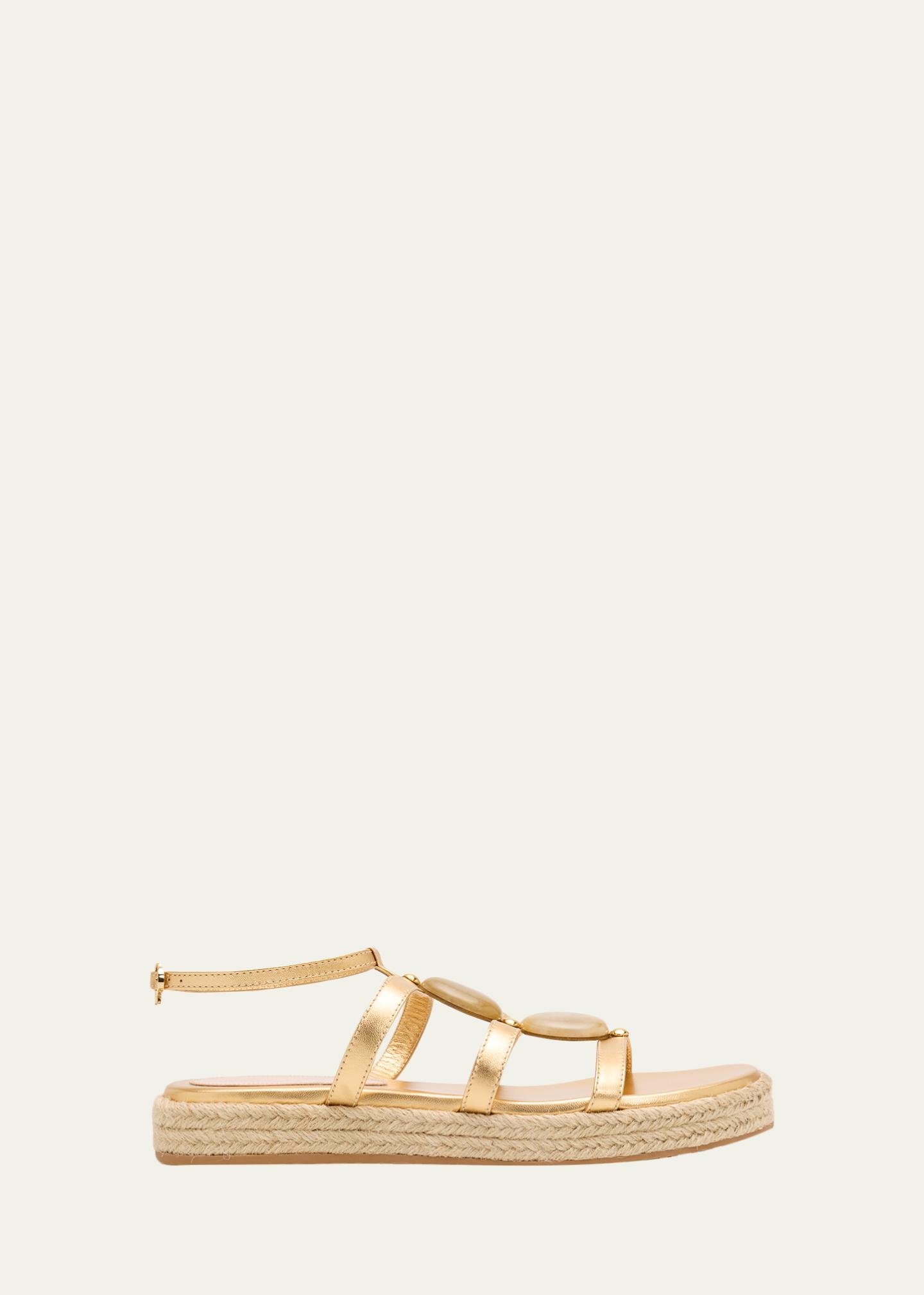 Gianvito Rossi Stone Metallic Leather Espadrille Gladiator Sandals
