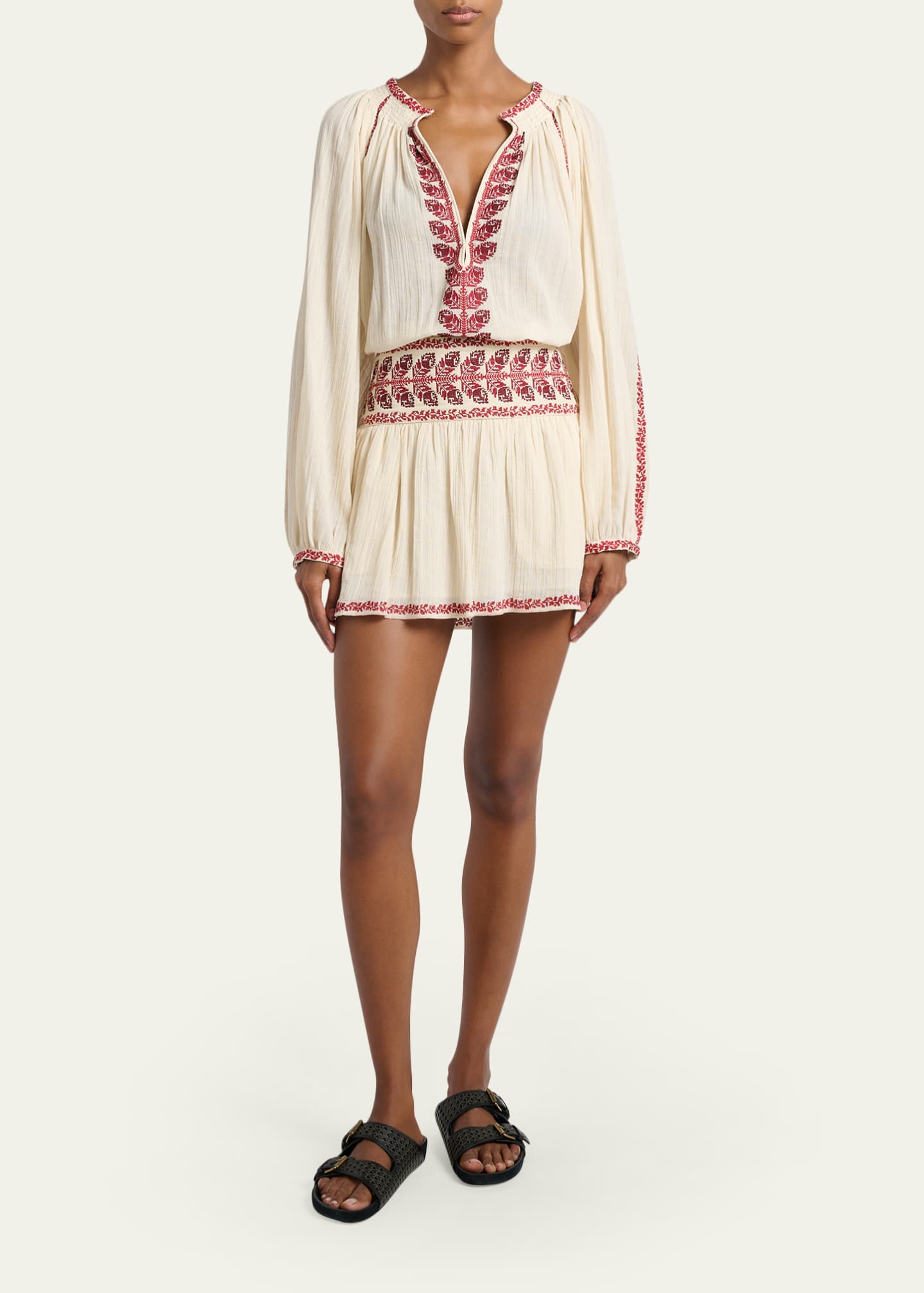C558 ポルトガル製 ISABEL MARANT タイトワンピース 総柄 S Etoile Isabel Marant Picadilia Embroidered Cotton Gauze Mini Skirt