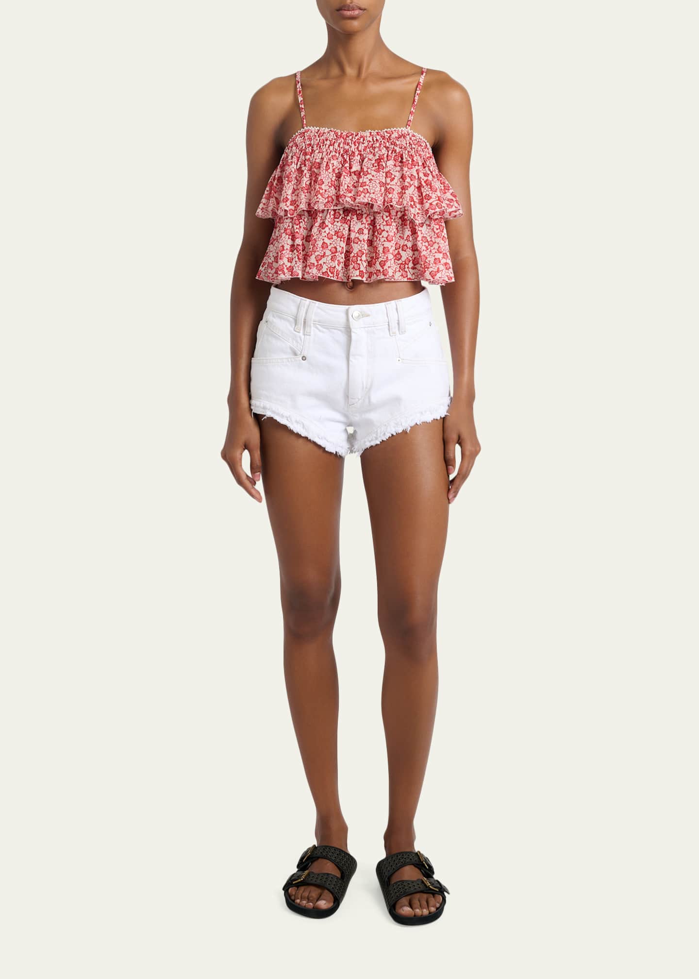 ISABEL ÉTOILE MARANT フラワープリント クロップドトップス Etoile Isabel Marant Erisa Floral-Print Tiered Ruffle Crop Top