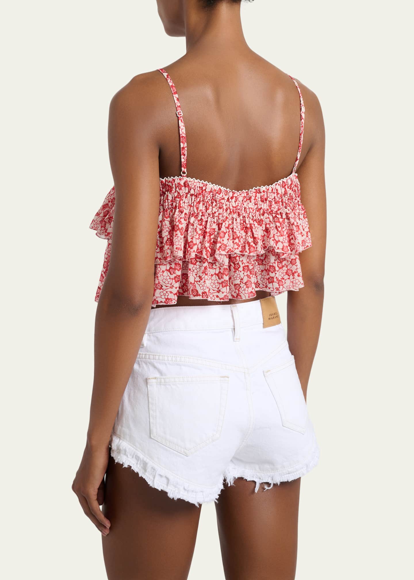 Etoile Isabel Marant Erisa Floral-Print Tiered Ruffle Crop Top