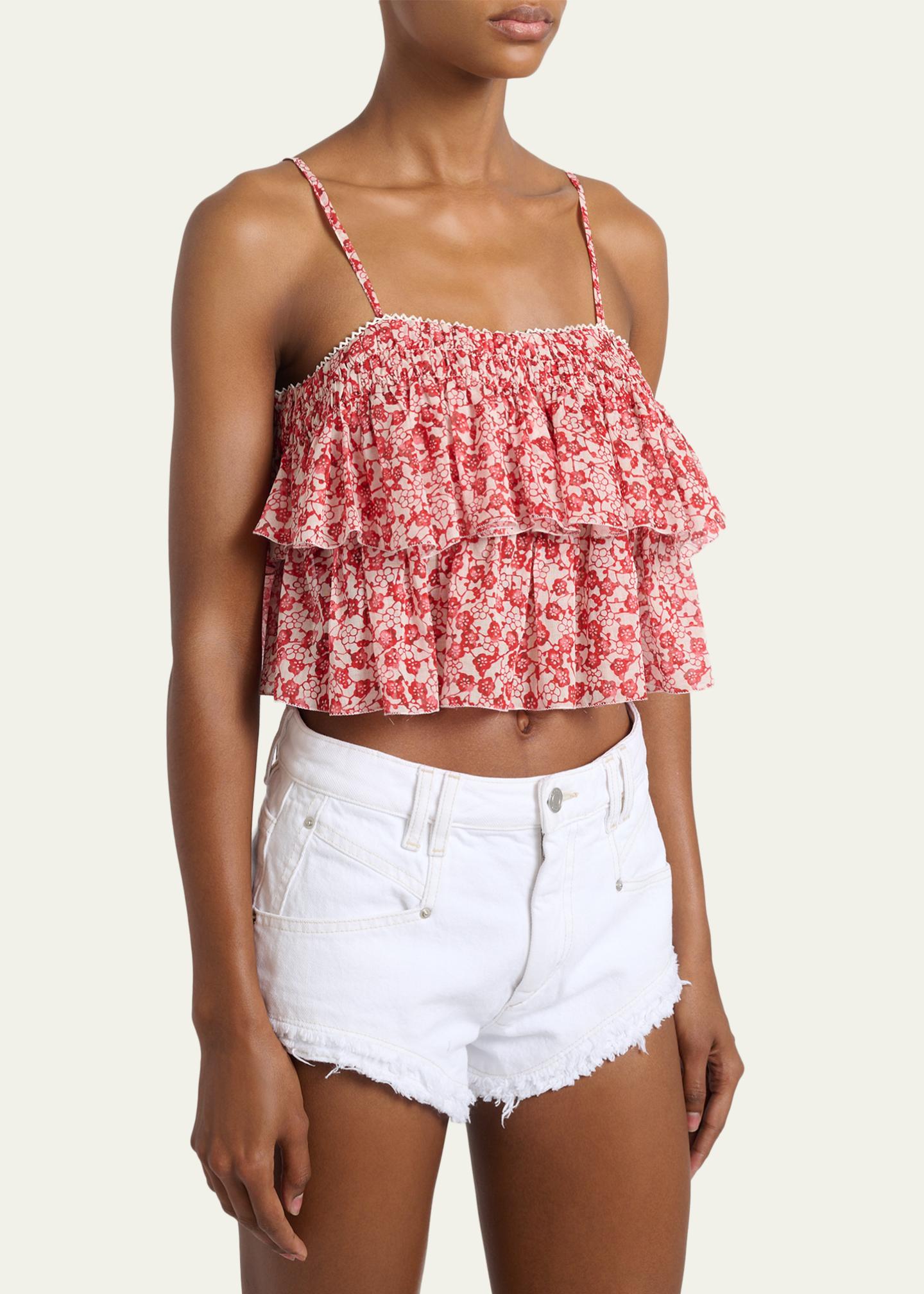 ISABEL ÉTOILE MARANT フラワープリント クロップドトップス Etoile Isabel Marant Erisa Floral-Print Tiered Ruffle Crop Top
