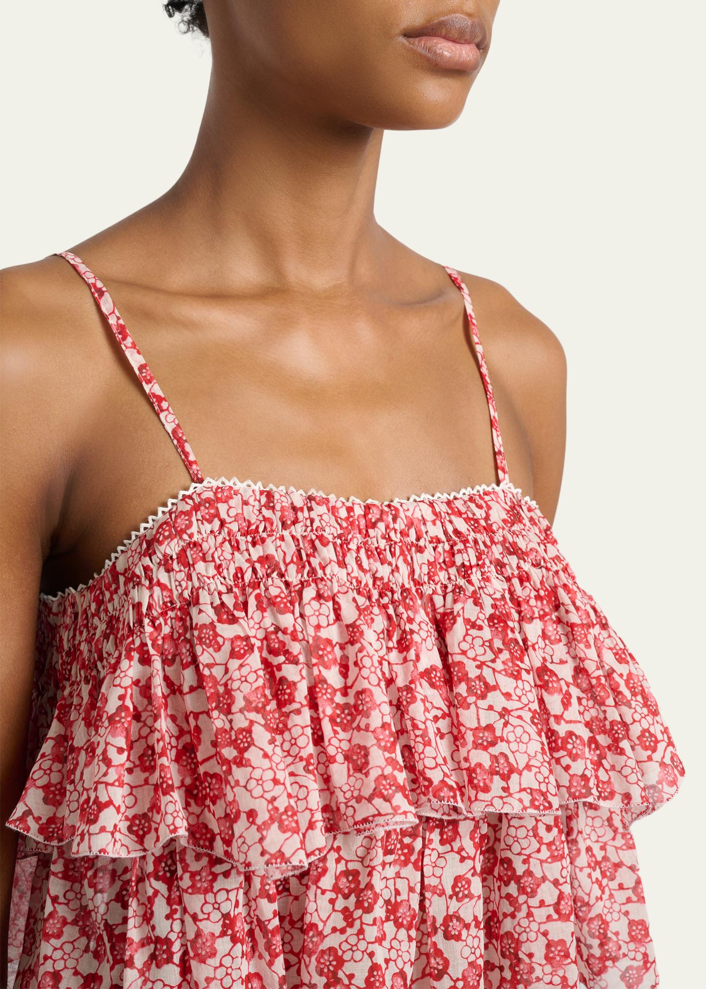 Etoile Isabel Marant Erisa Floral-Print Tiered Ruffle Crop Top