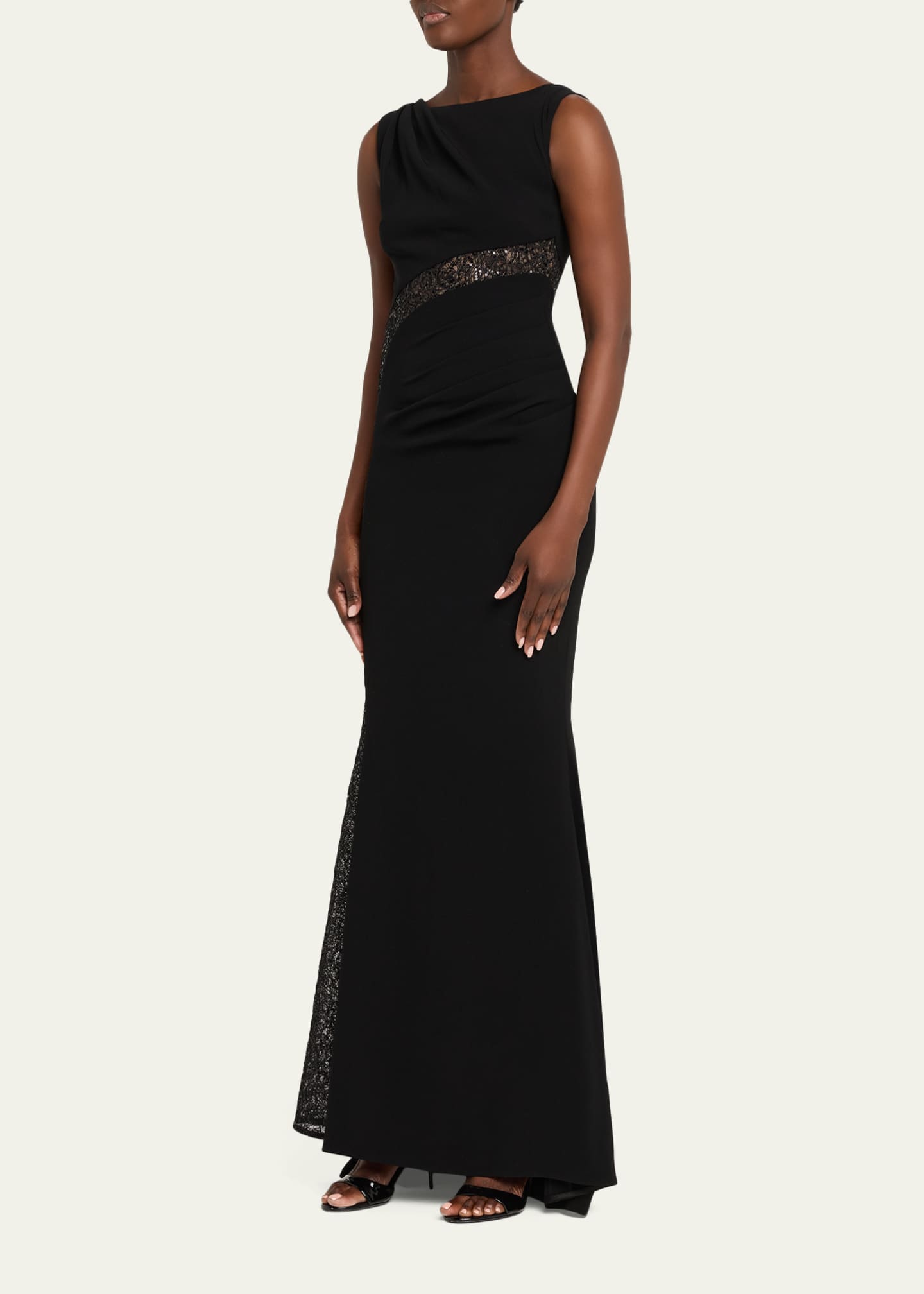 talbot evening dresses Talbot Runhof Lace-Inset Sleeveless Trumpet Evening Gown, Black, Women's, 34 de (4 Us), Mermaid Trumpet Gowns