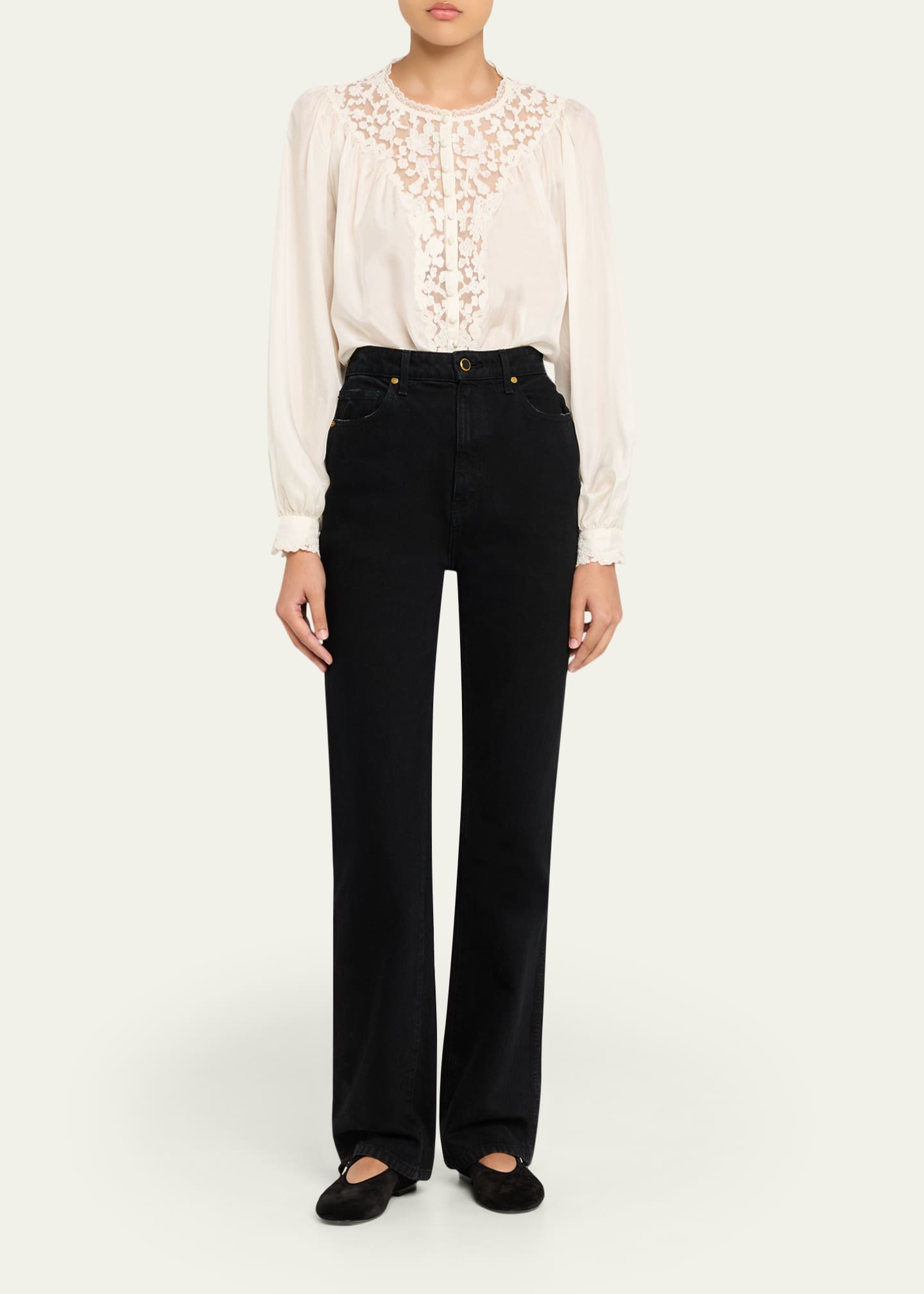 LoveShackFancy Carine Silk Lace Blouse - Bergdorf Goodman
