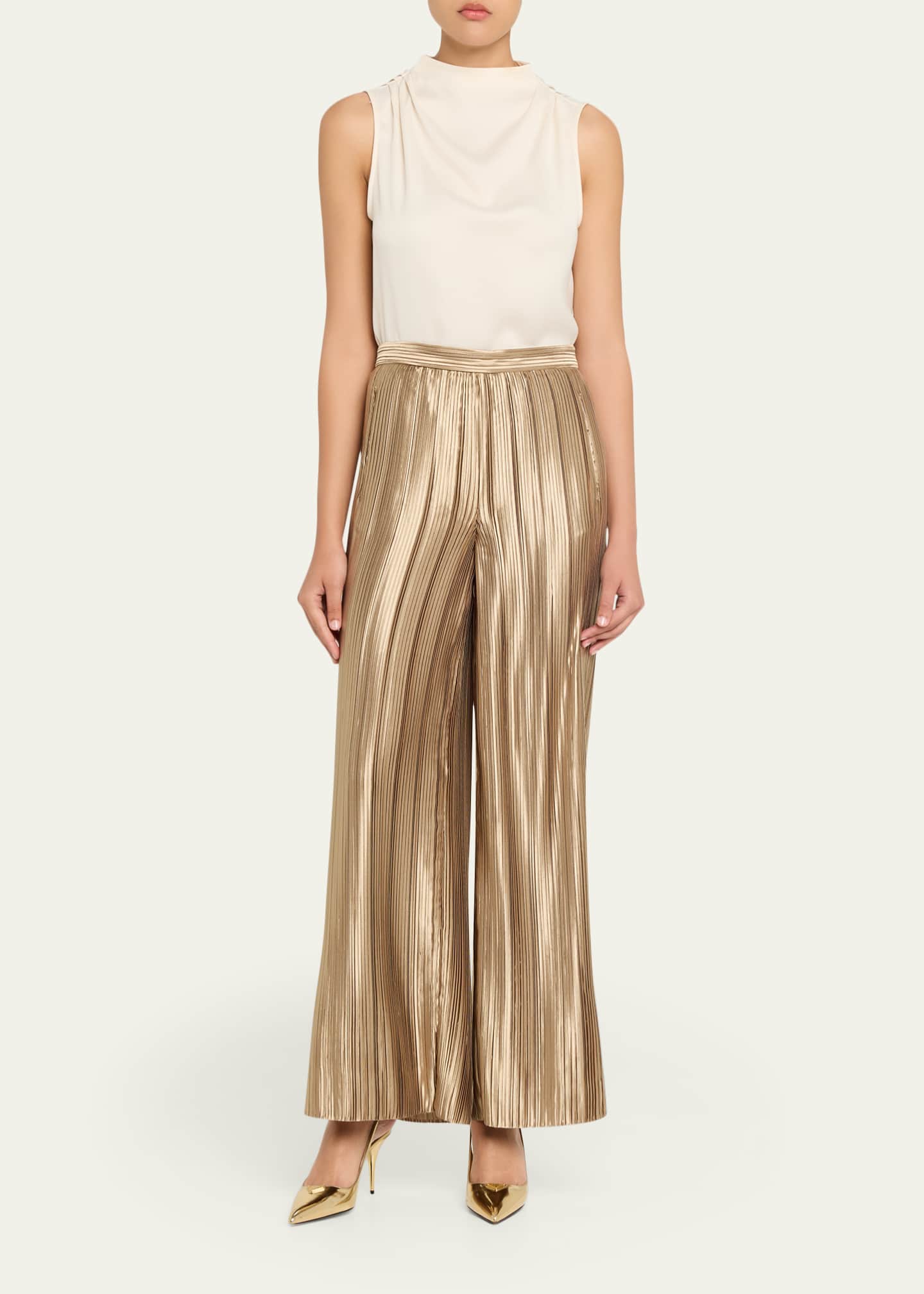 Giorgio Armani Metallic Plisse Satin Wide-Leg Pants - Bergdorf Goodman
