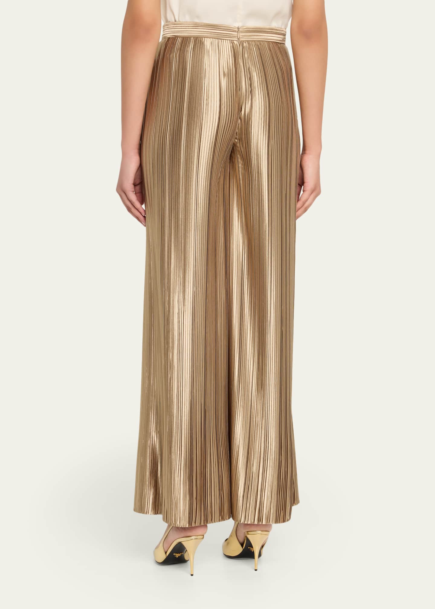GIORGIO ARMANI ワイドパンツ48 伊製 Giorgio Armani Metallic Plisse Satin Wide-Leg Pants - Bergdorf Goodman