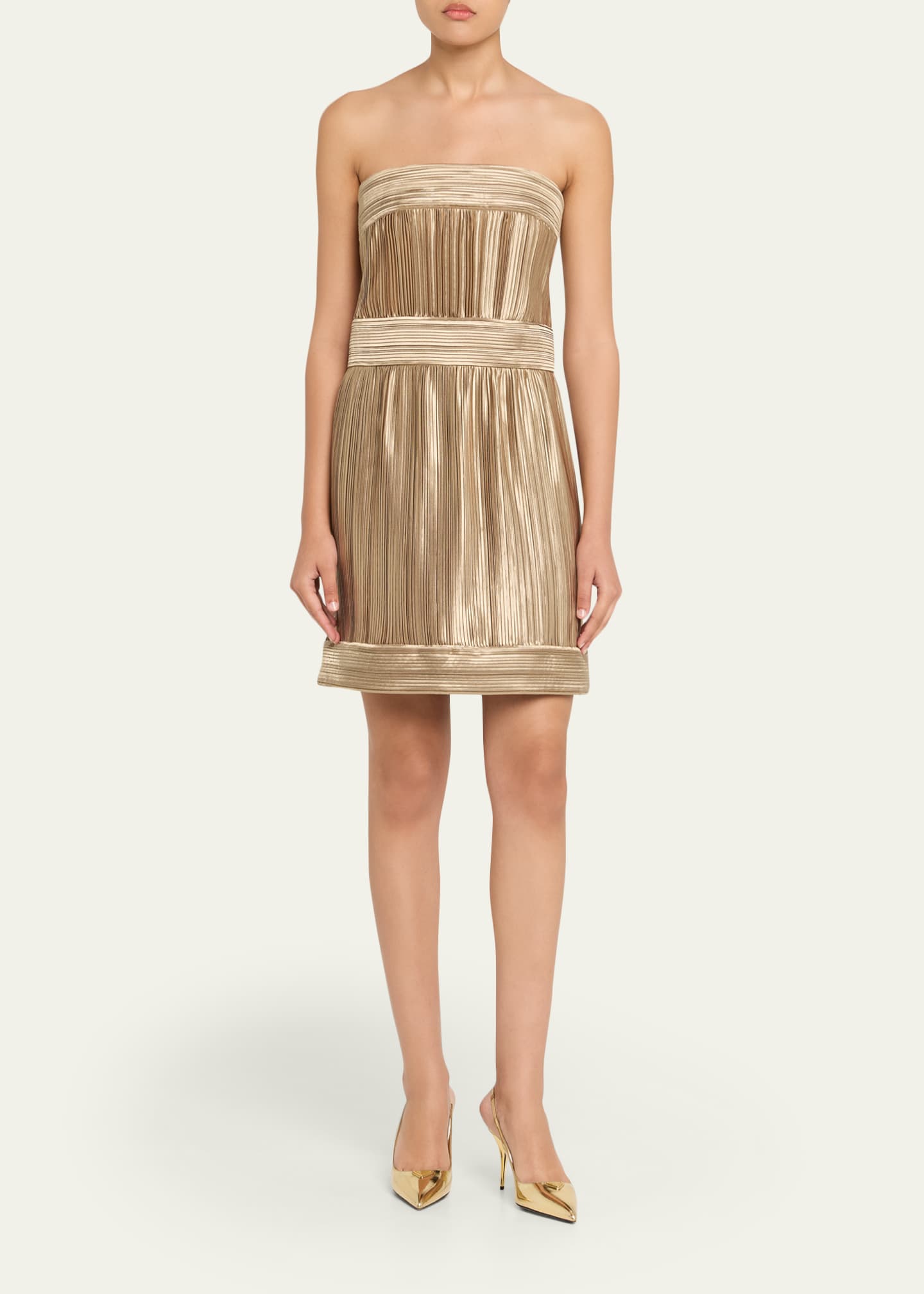 Giorgio Armani Strapless Metallic Pleated Bustier Mini Dress