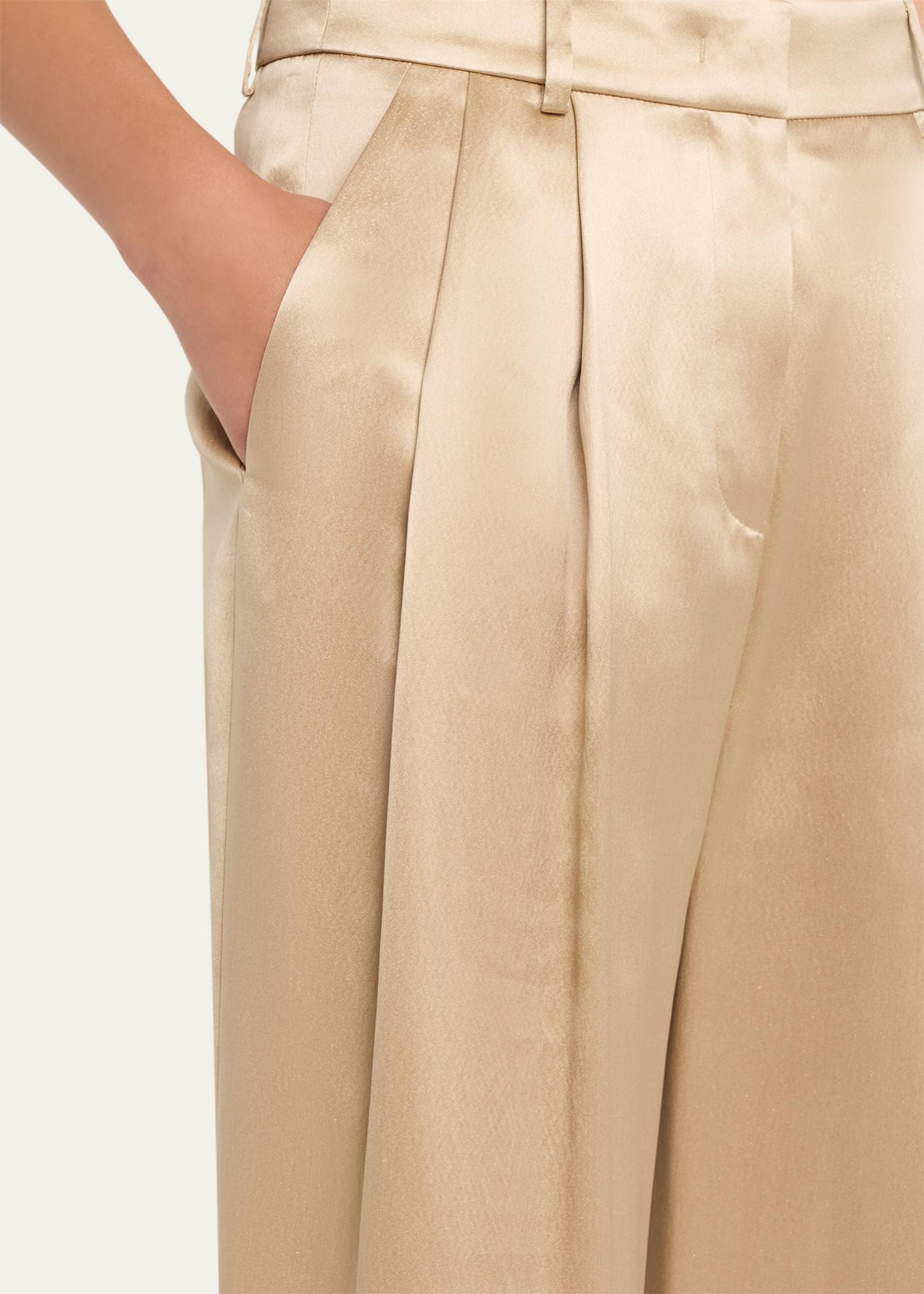 Giorgio Armani Pleated Satin Straight-Leg Pants - Bergdorf Goodman