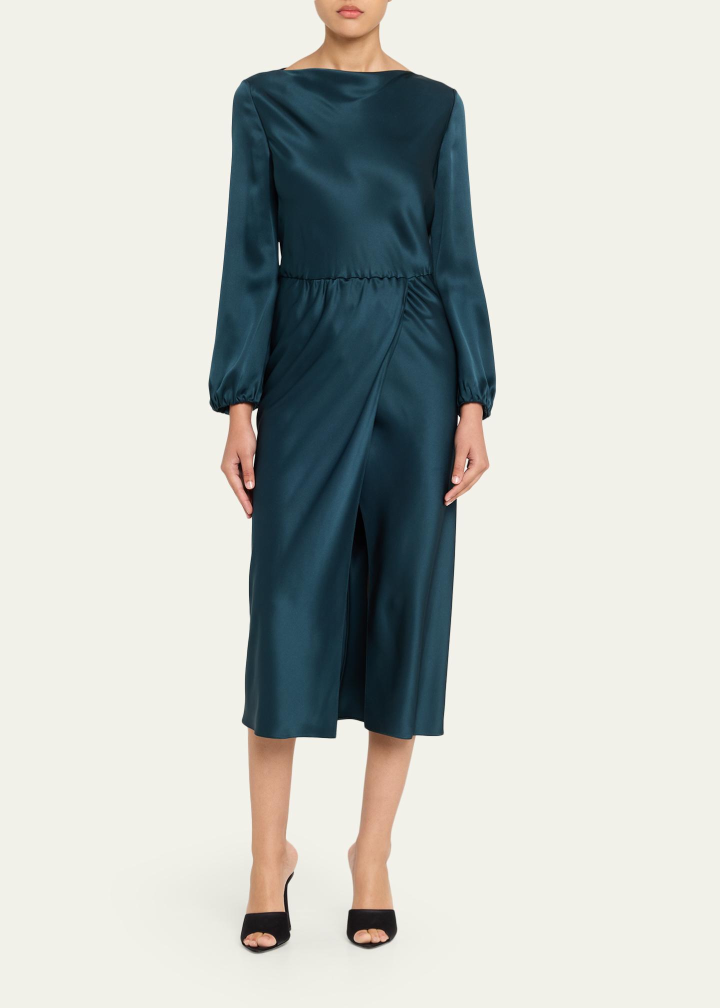 dress armani silk Chic Blue Armani Silk Maxi Dress: Elegant Long Sleeve Formal Gown