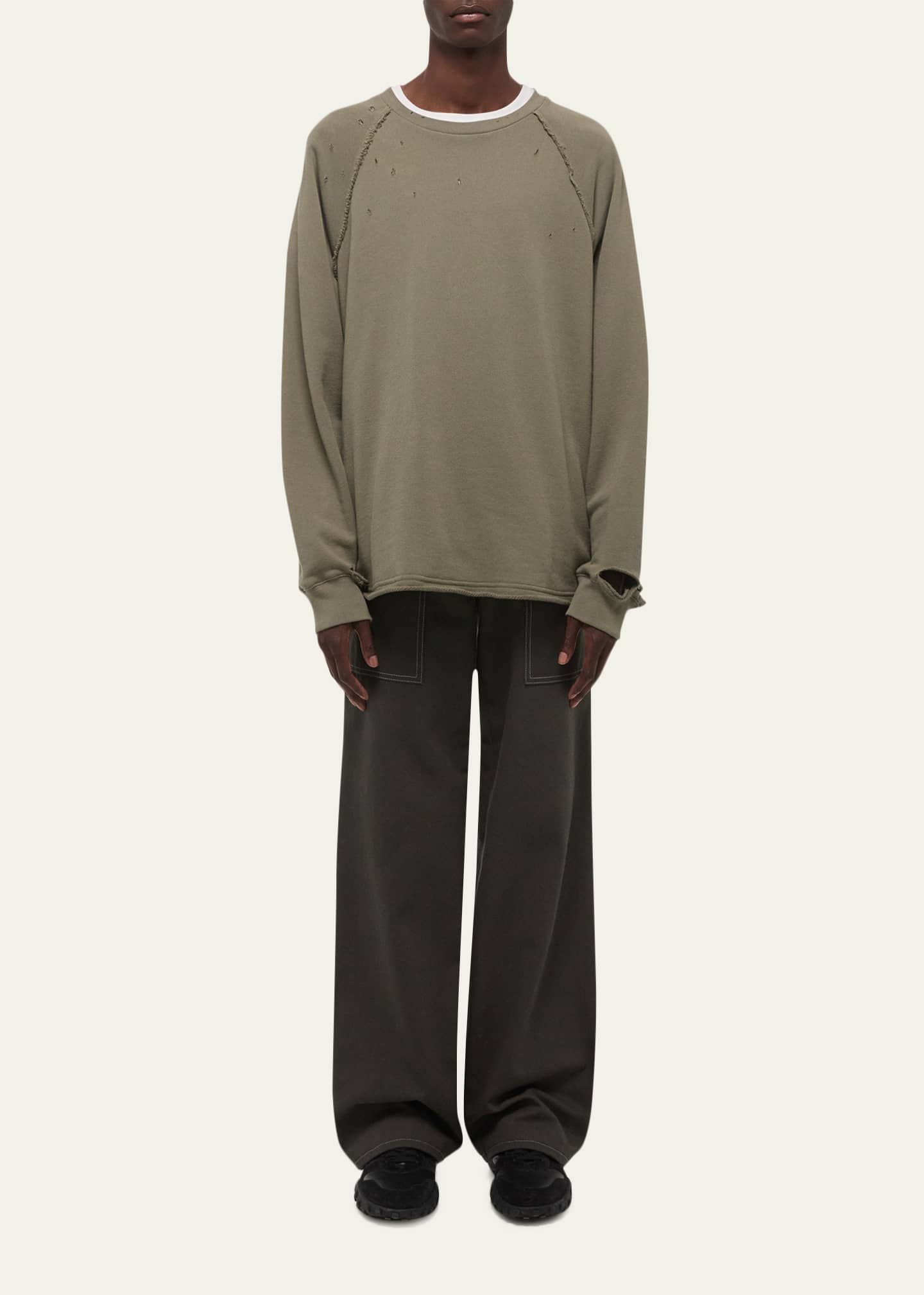 Helmut Lang Men's Destroyed Cotton Crewneck Sweatshirt - Bergdorf