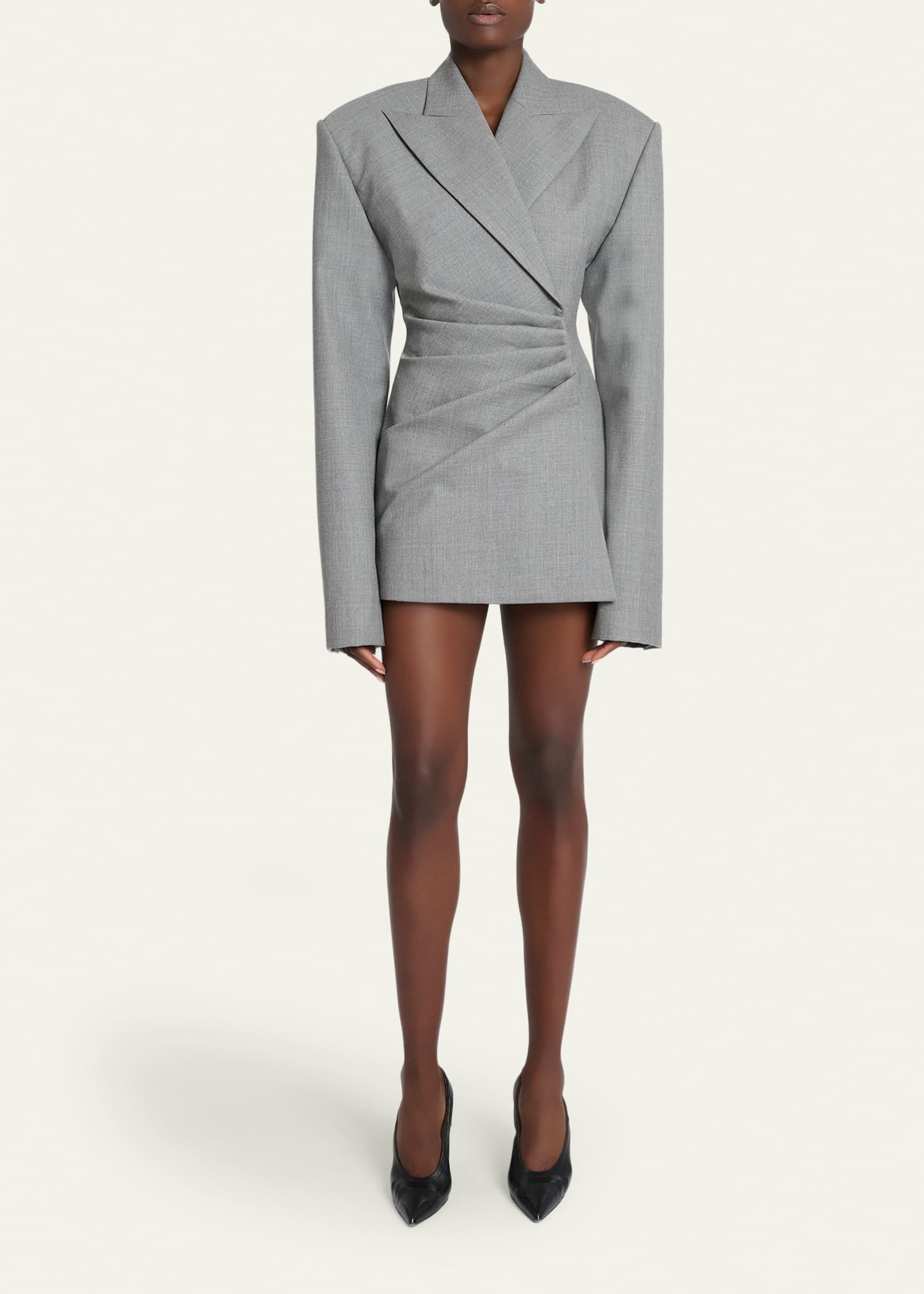 balmain grey dress Balmain Strong-Shoulder Draped Mini Blazer Dress