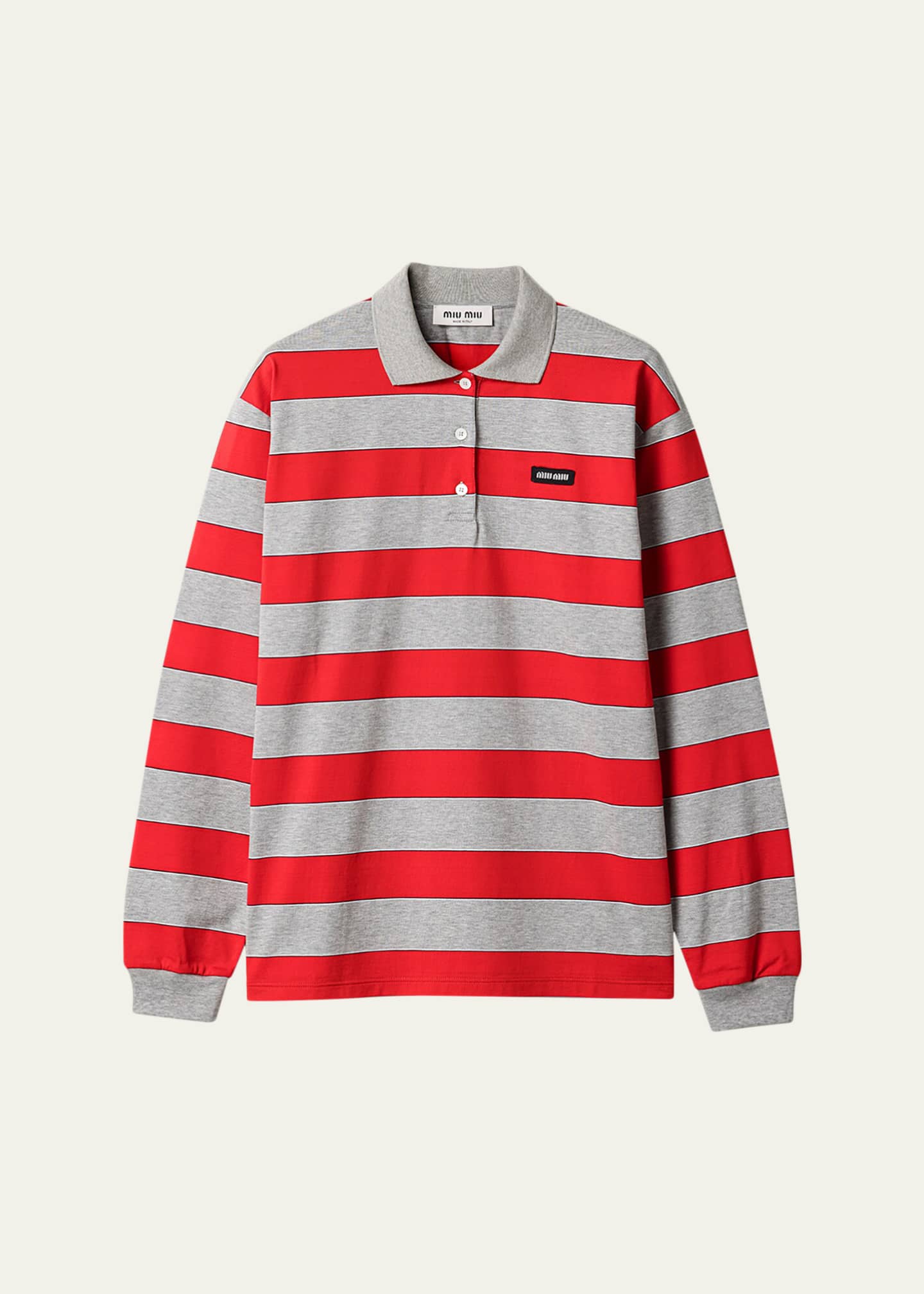 miu miu 長袖ポロシャツ バーガンディ ストライプ Miu Miu Striped Long-Sleeve Oversized Polo Shirt - Bergdorf Goodman