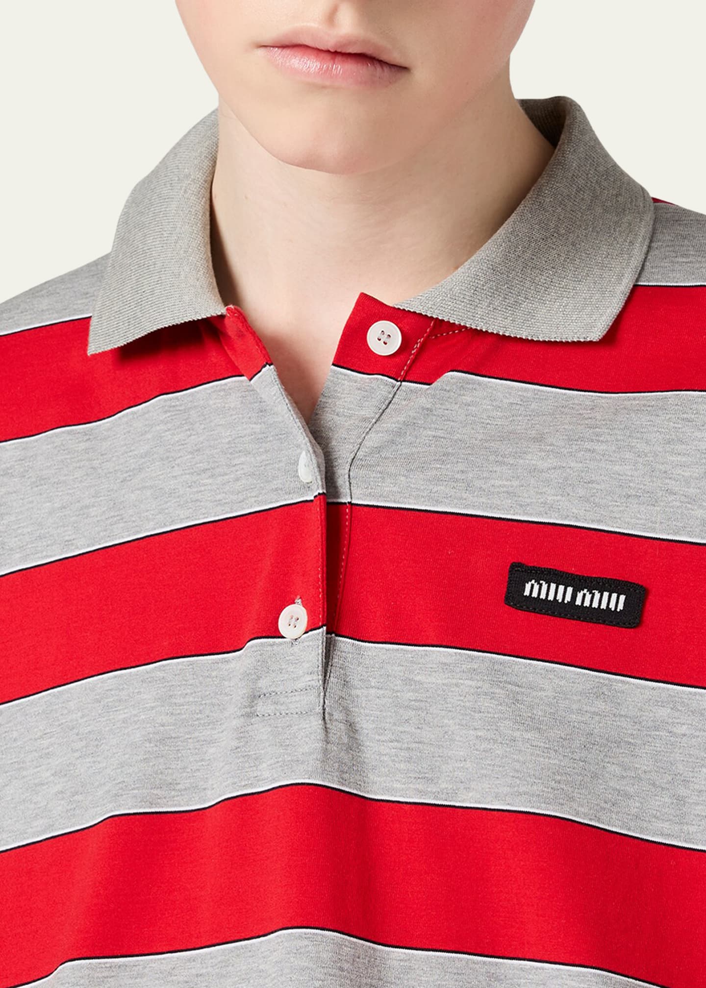 Miu Miu Striped Long-Sleeve Oversized Polo Shirt - Bergdorf Goodman