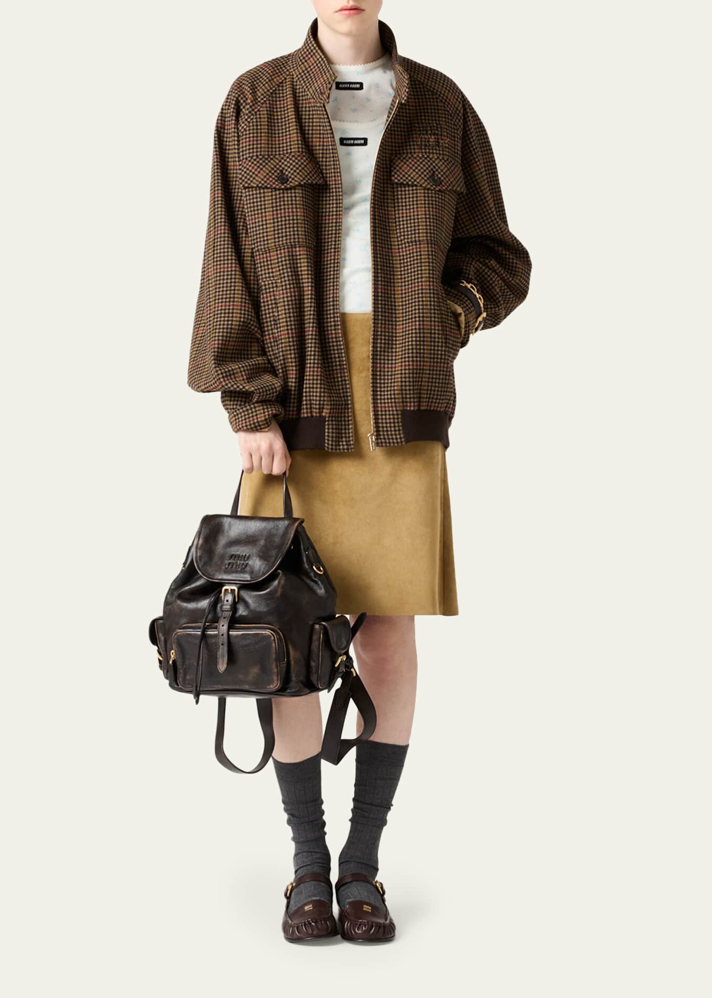 Miu Miu Check Wool Zip Jacket - Bergdorf Goodman