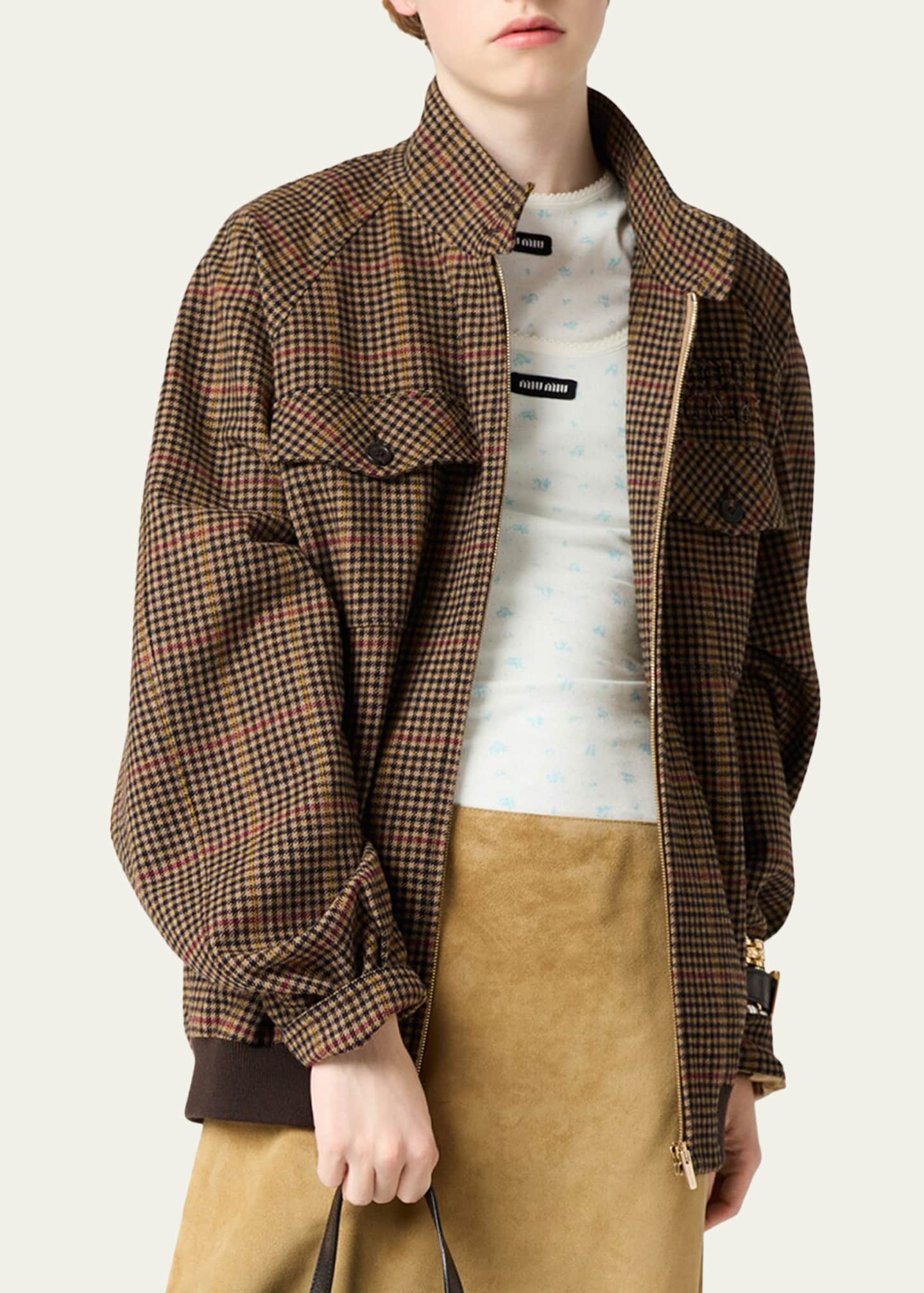 Miu Miu Check Wool Zip Jacket - Bergdorf Goodman
