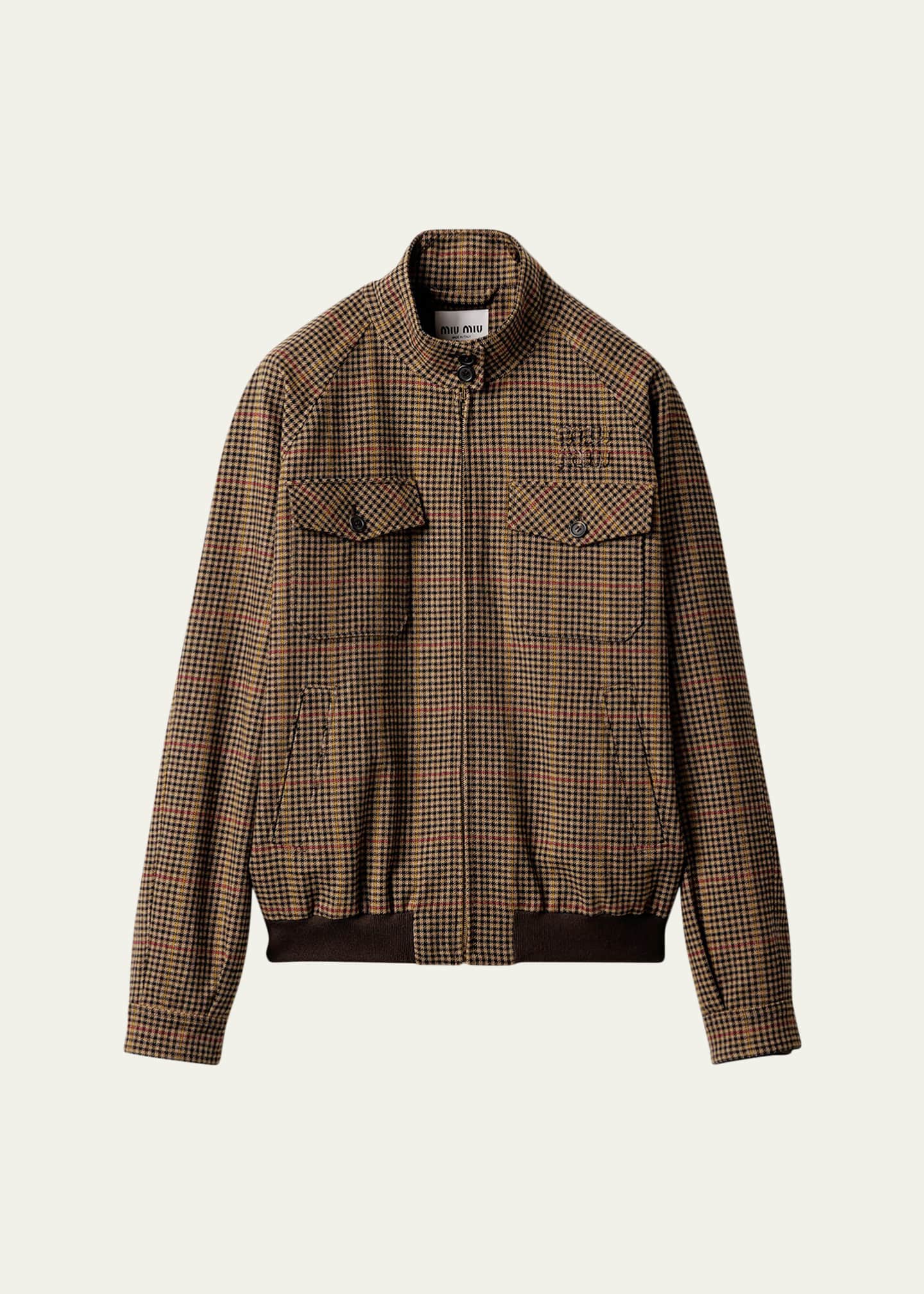 Miu Miu Check Wool Zip Jacket - Bergdorf Goodman