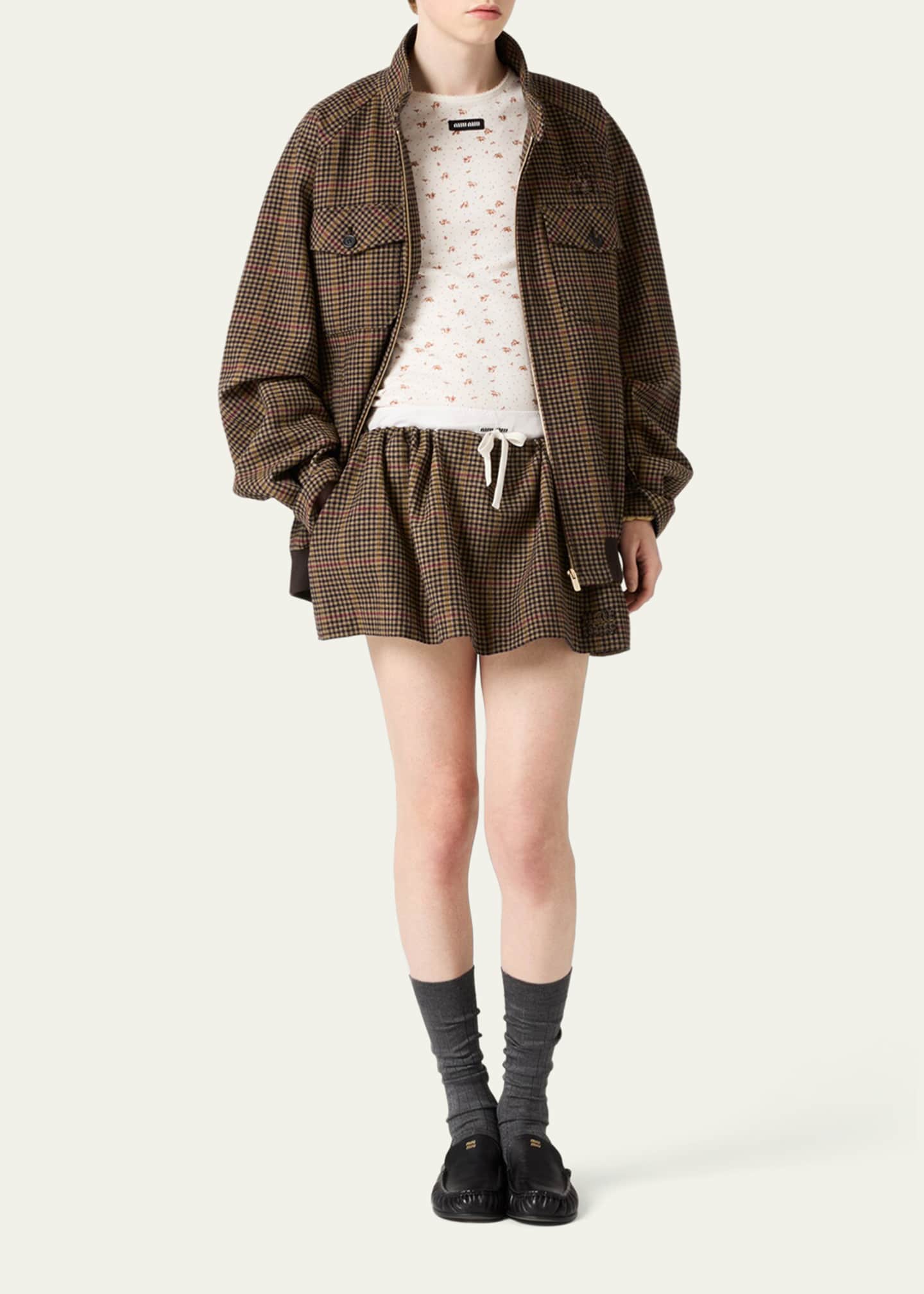 Miu Miu Check Wool Drawstring Mini Skirt - Bergdorf Goodman