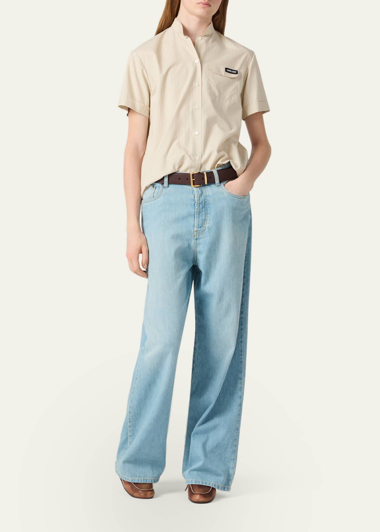 MIU MIU ワイドレッグデニム Miu Miu Stonewashed Wide-Leg Jeans - Bergdorf Goodman