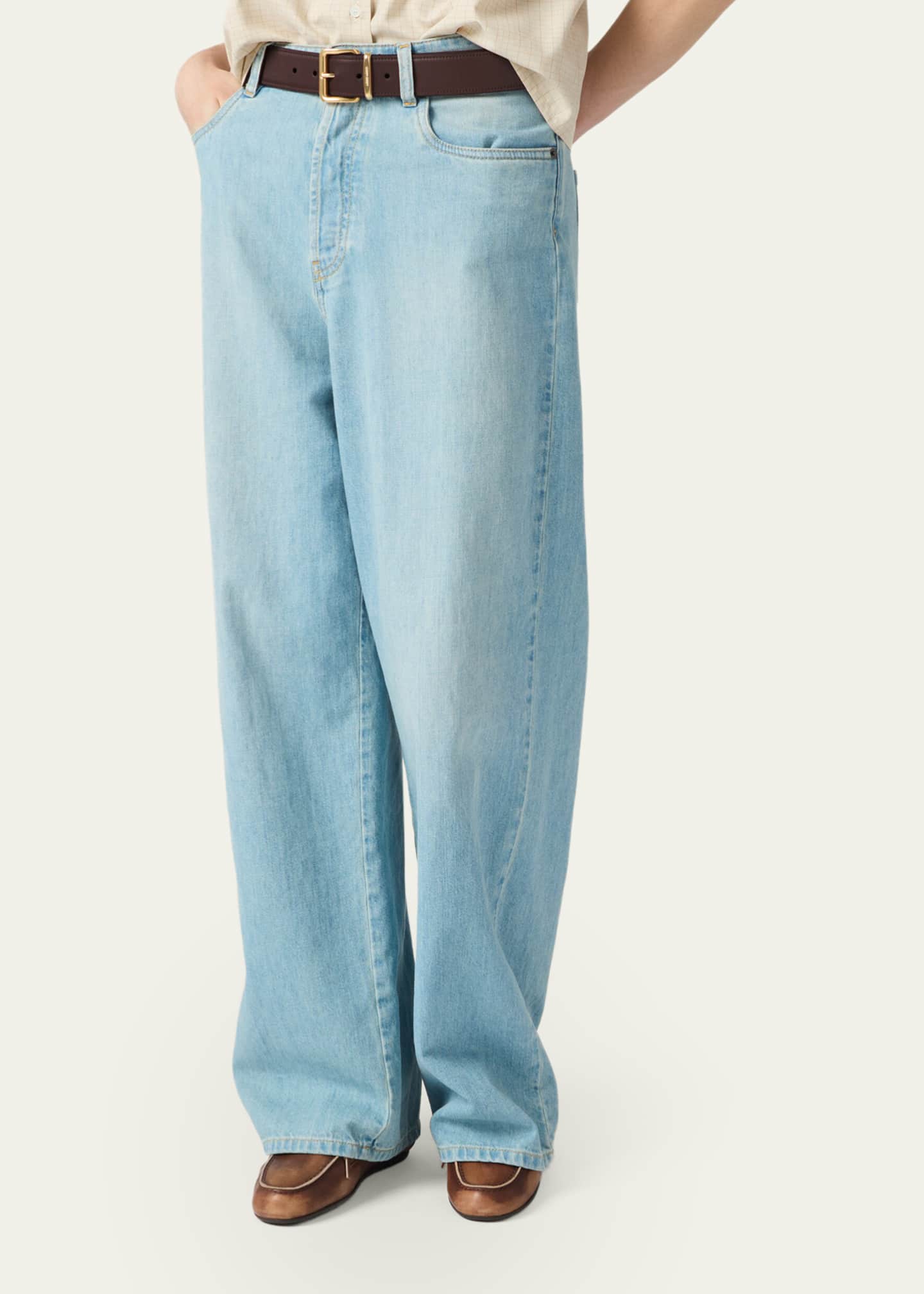 MIU MIU ワイドレッグデニム Miu Miu Stonewashed Wide-Leg Jeans - Bergdorf Goodman