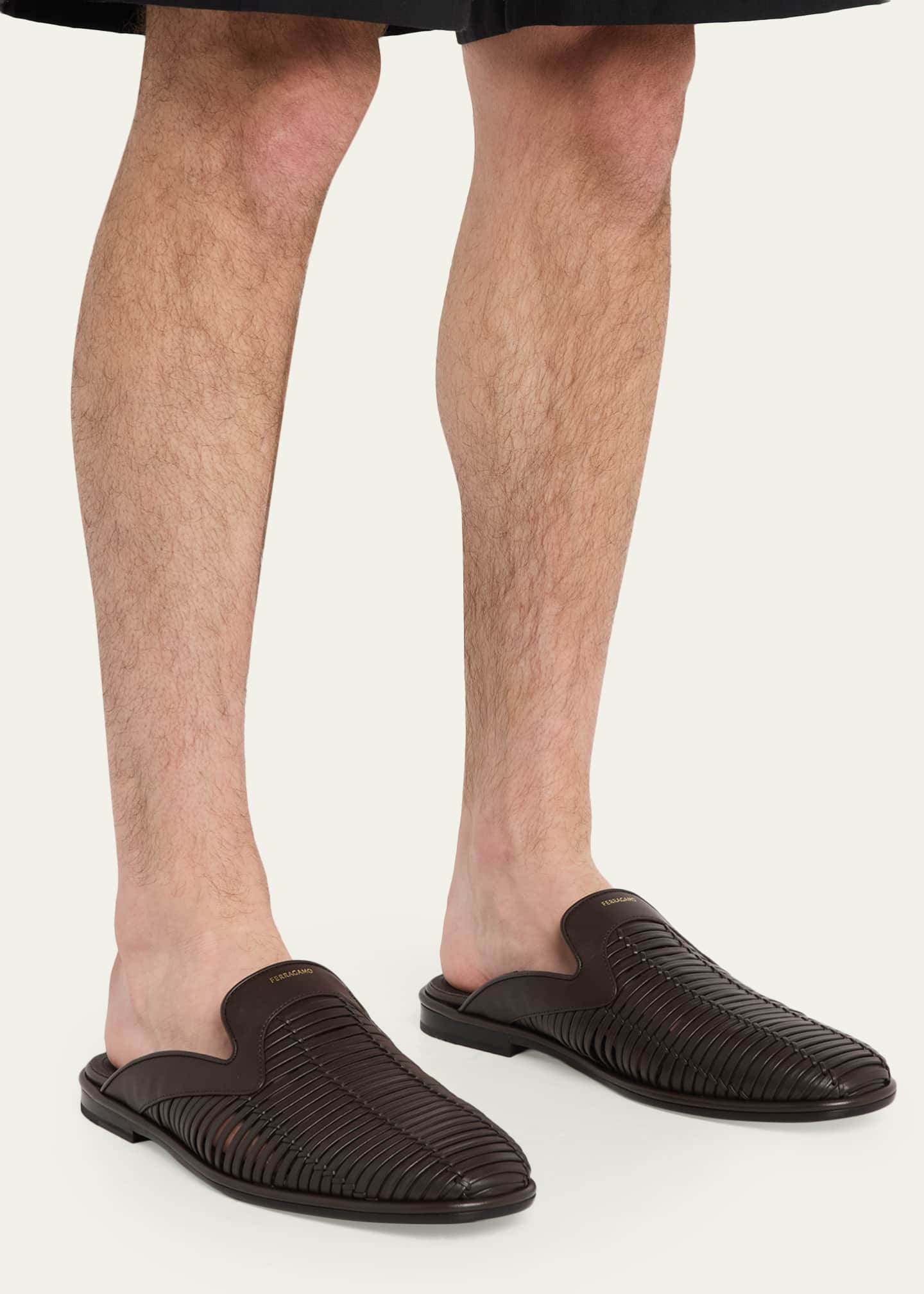 Ferragamo Men's Double-Stitched Leather Slide Mules - Bergdorf Goodman