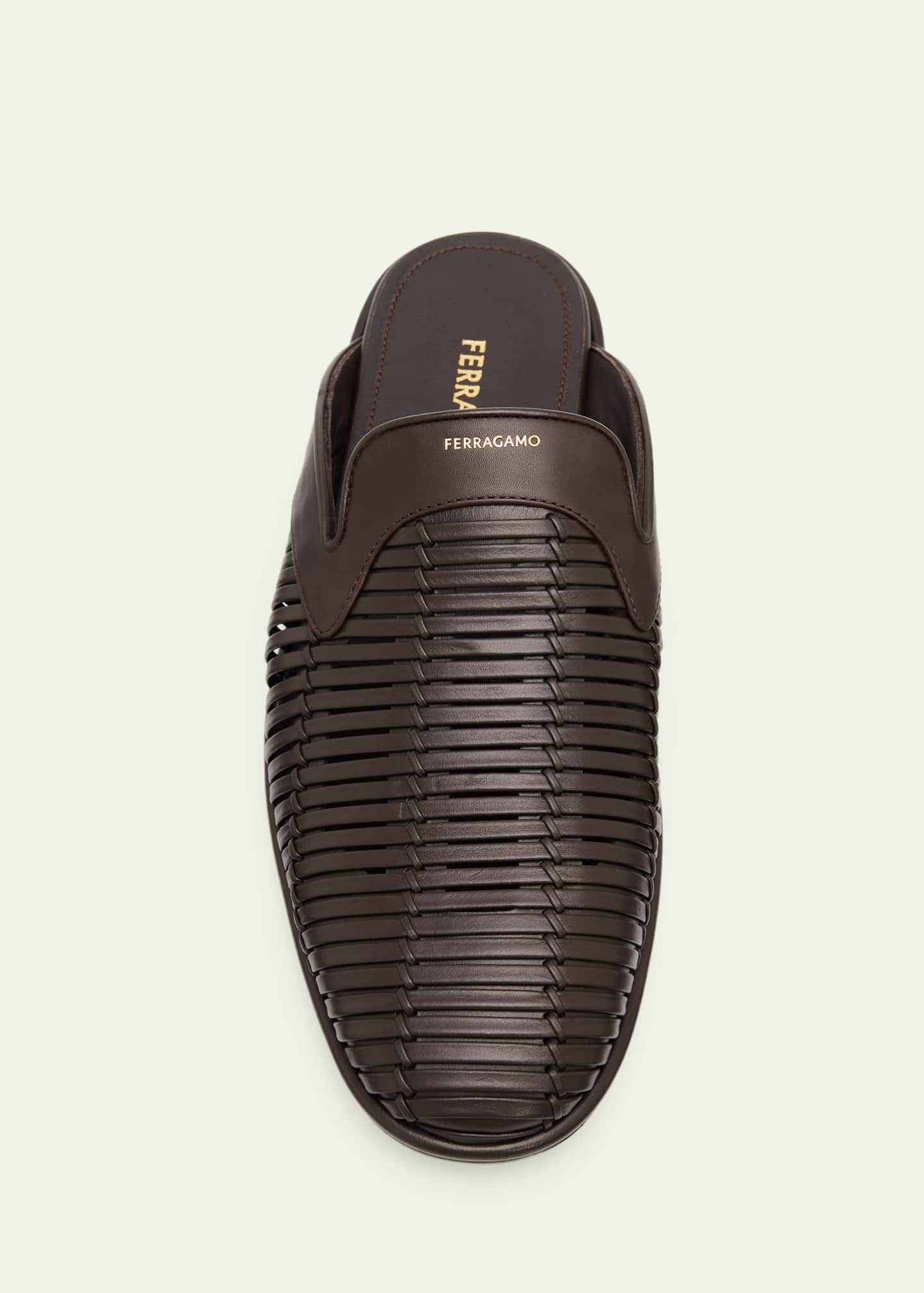 Ferragamo (8D) ミュール Ferragamo Men's Double-Stitched Leather Slide Mules - Bergdorf Goodman