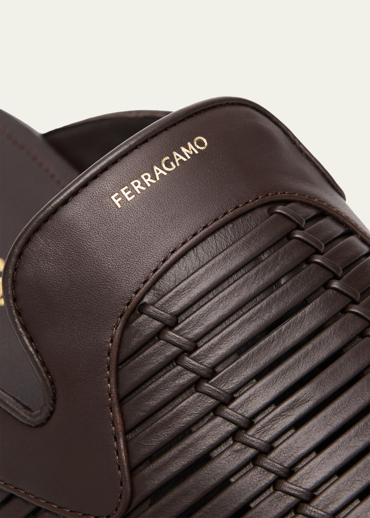 Ferragamo (8D) ミュール Ferragamo Men's Double-Stitched Leather Slide Mules - Bergdorf Goodman