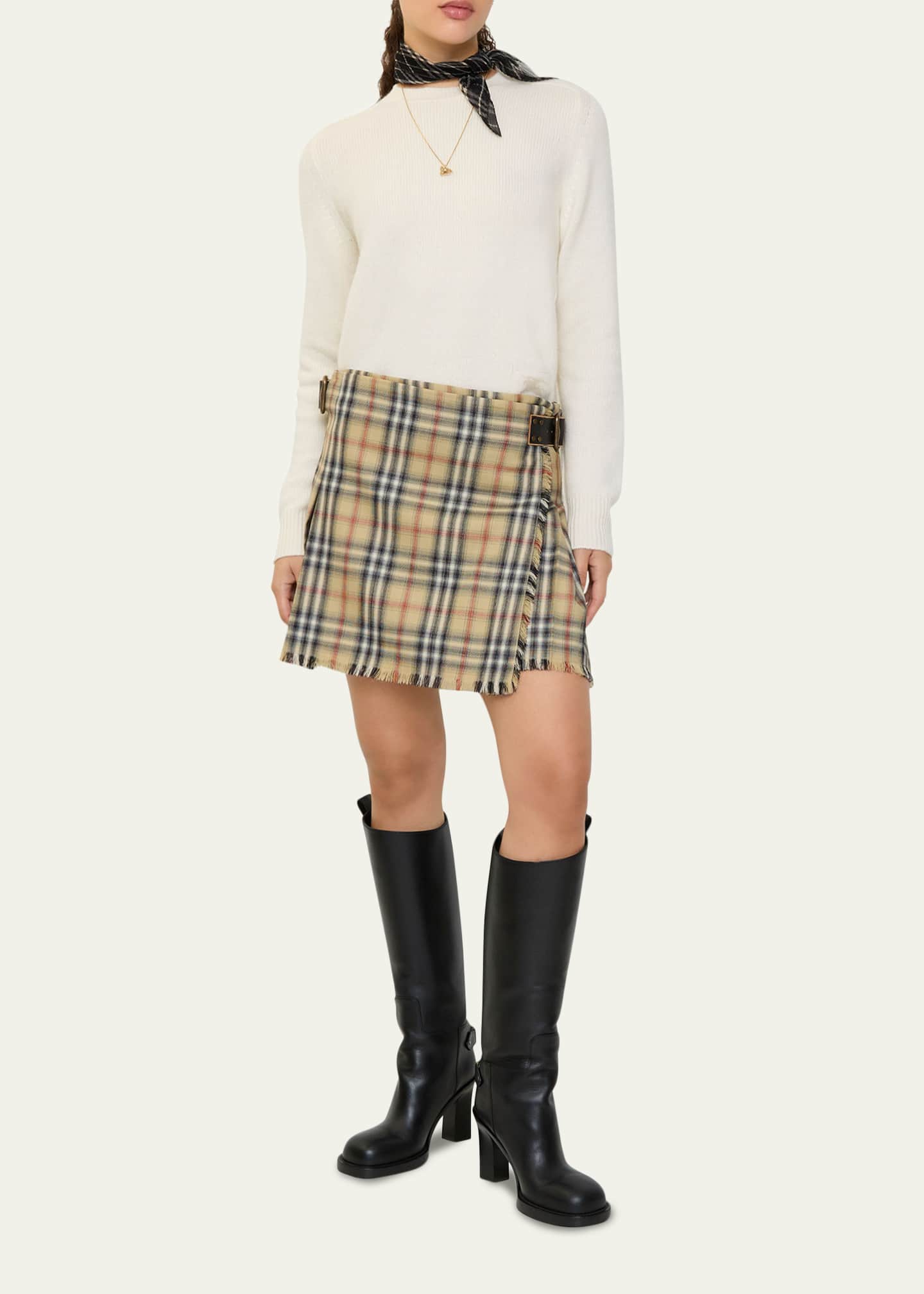 Burberry Skye Check Buckled Mini Wrap Skirt - Bergdorf Goodman