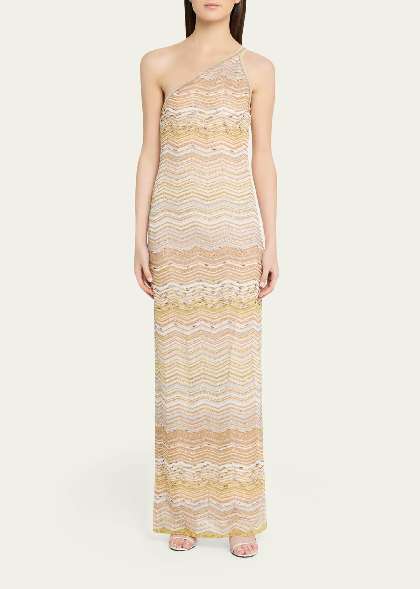 Missoni One-Shoulder Chevron Maxi Dress - Beige