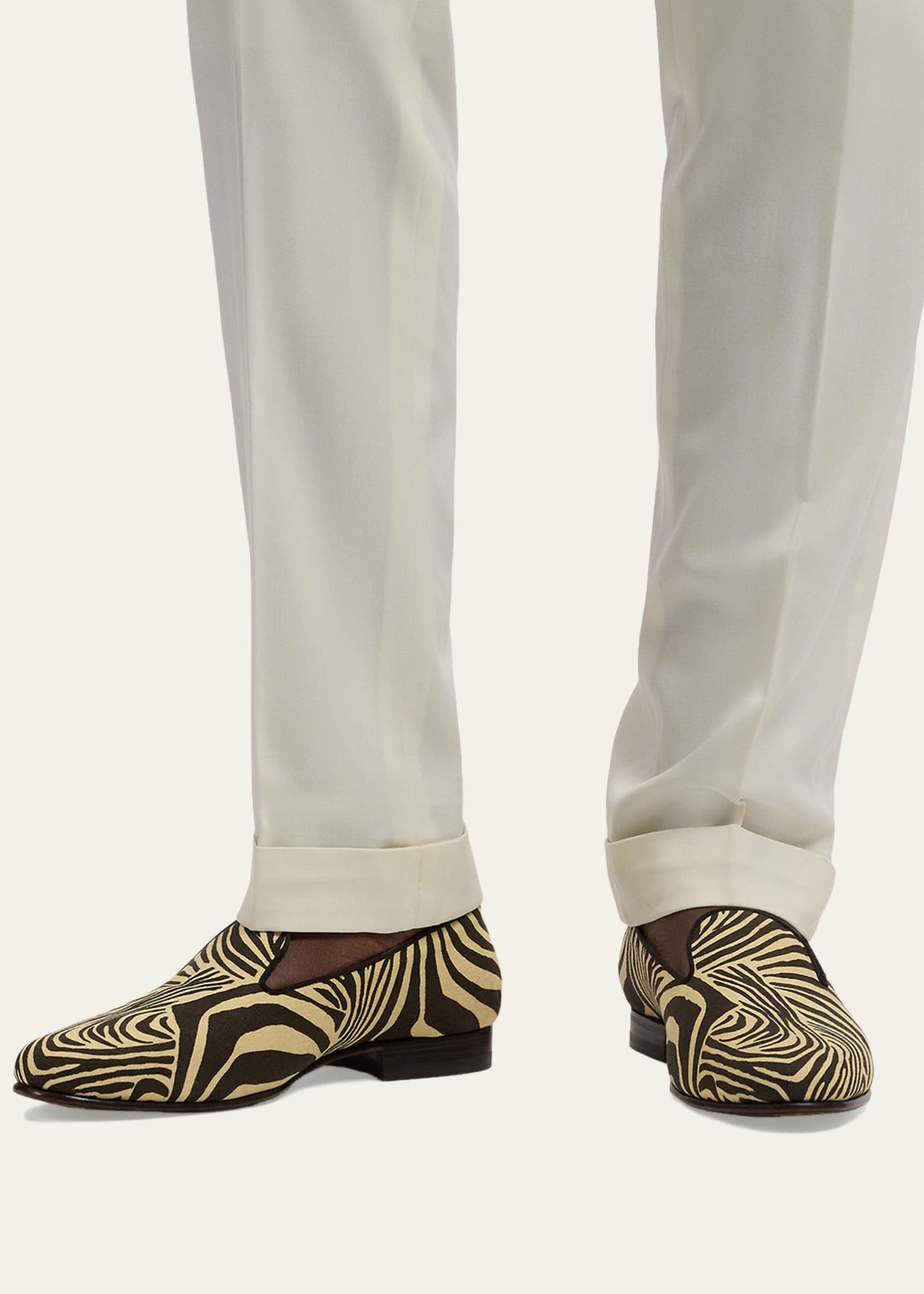 Ralph Lauren Purple Label Men's Alonzo Zebra Print Linen Slippers