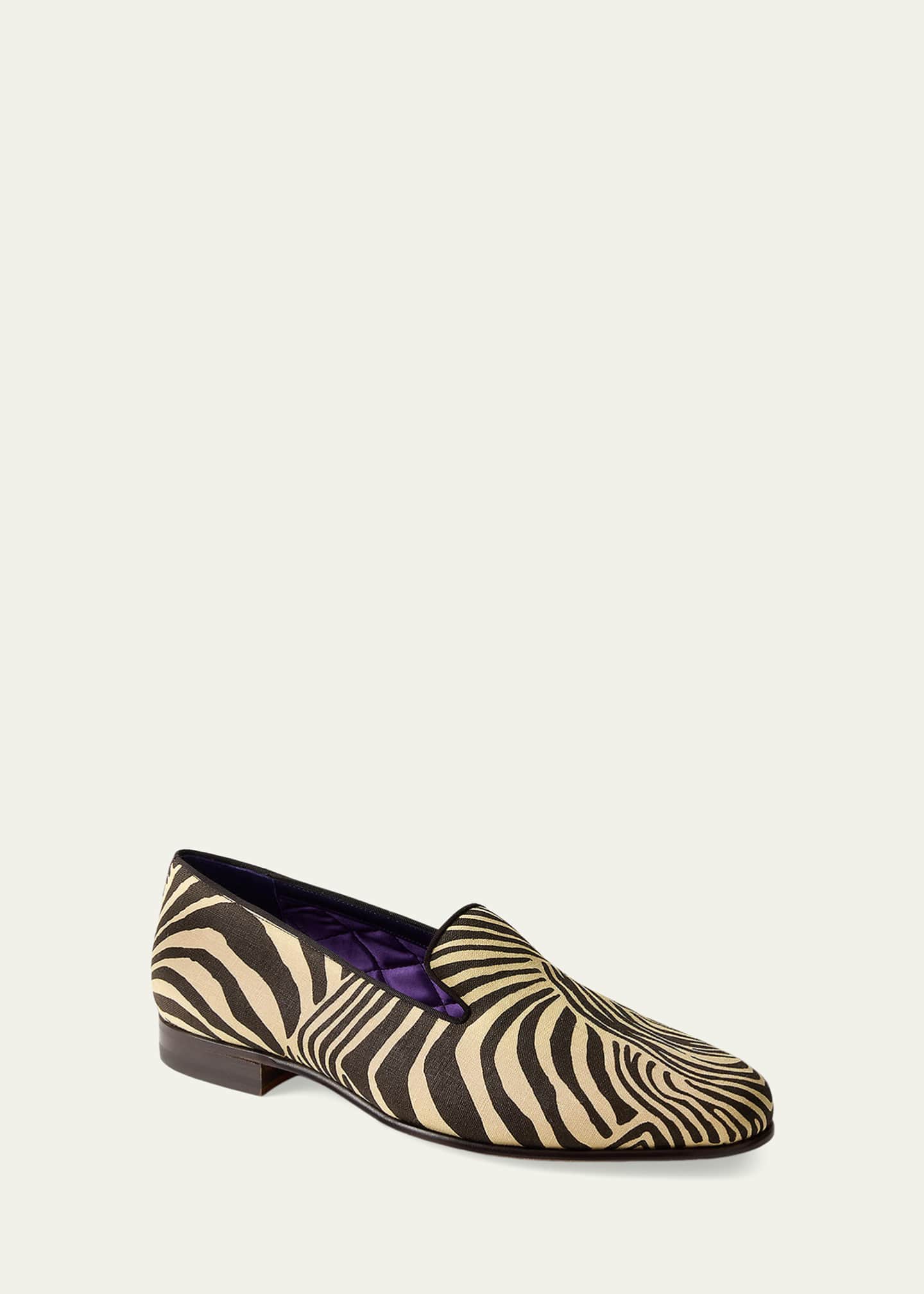 Ralph Lauren Purple Label Alonzo Zebra-Print Linen Slipper