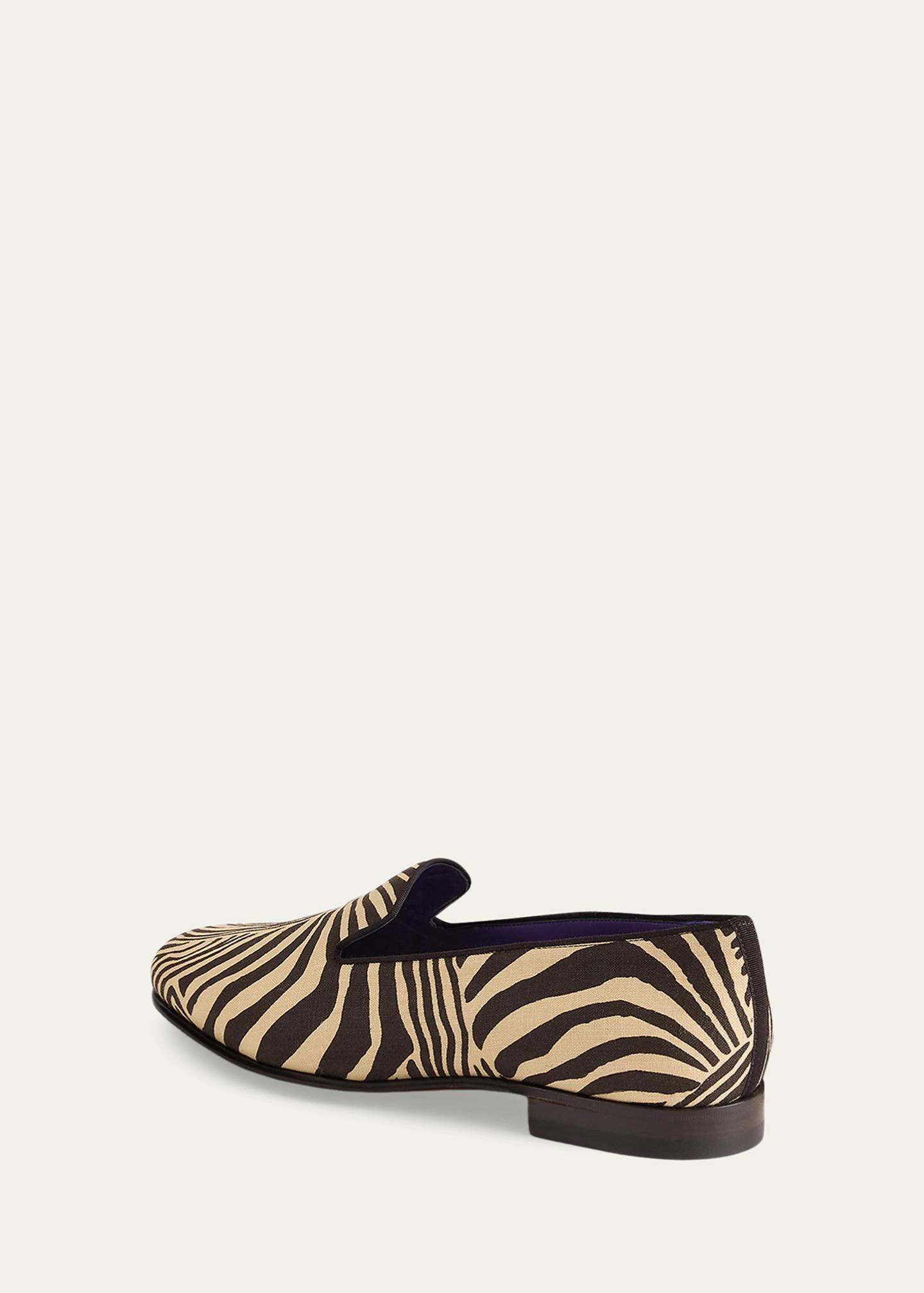 Men’s Ralph Lauren Purple Label Embroidered Alonzo Palm Jaguar Shoes NIB Linen Ralph Lauren Purple Label Alonzo Zebra-Print Linen Slipper  main image 2