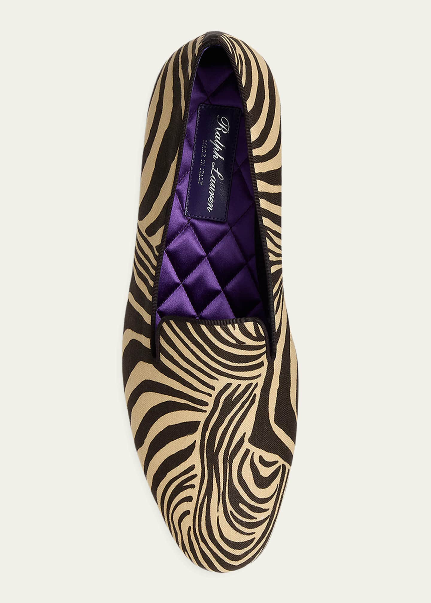 Ralph Lauren Purple Label Alonzo Zebra-Print Linen Slipper