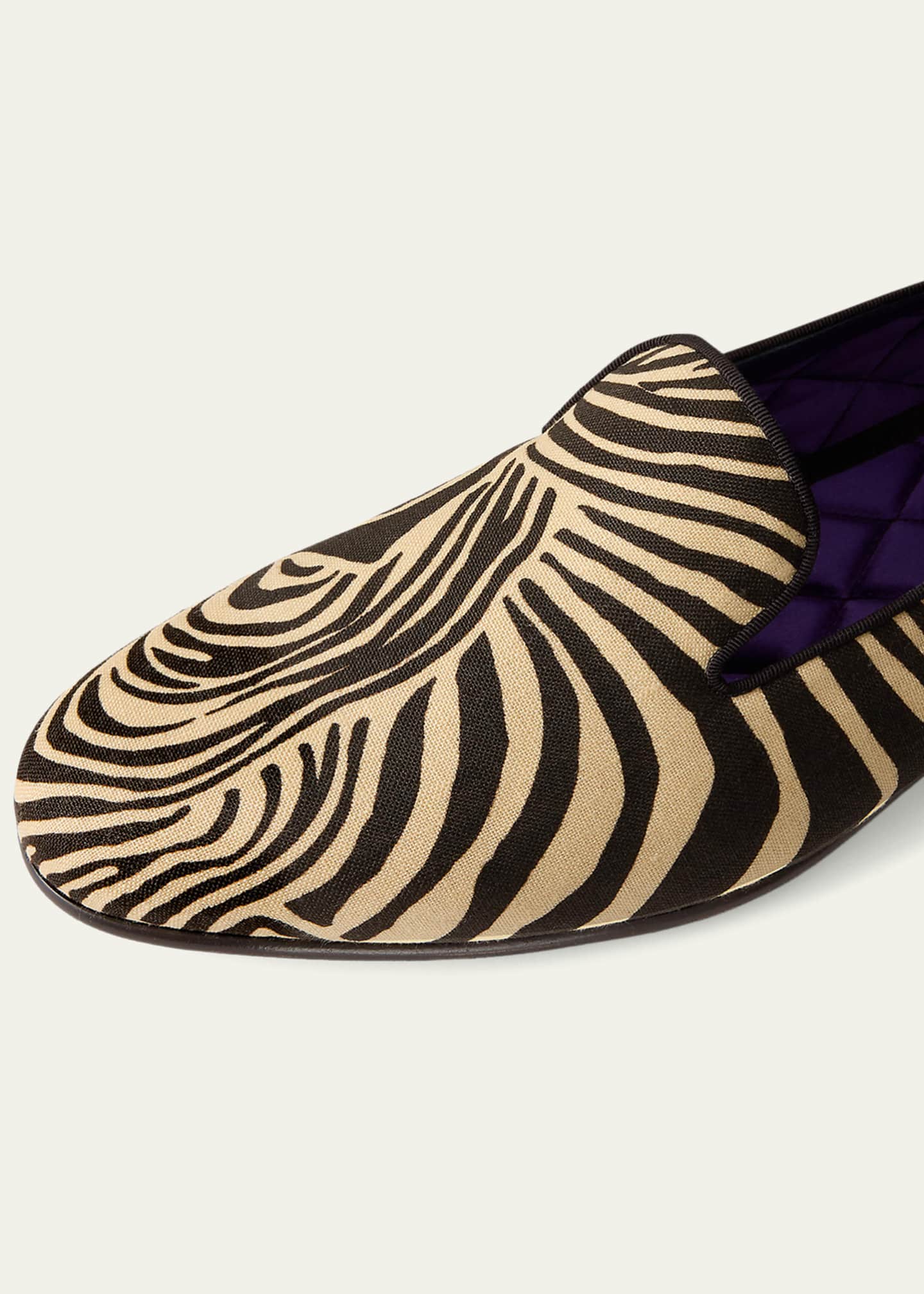 Ralph Lauren Purple Label Men's Alonzo Zebra Print Linen Slippers