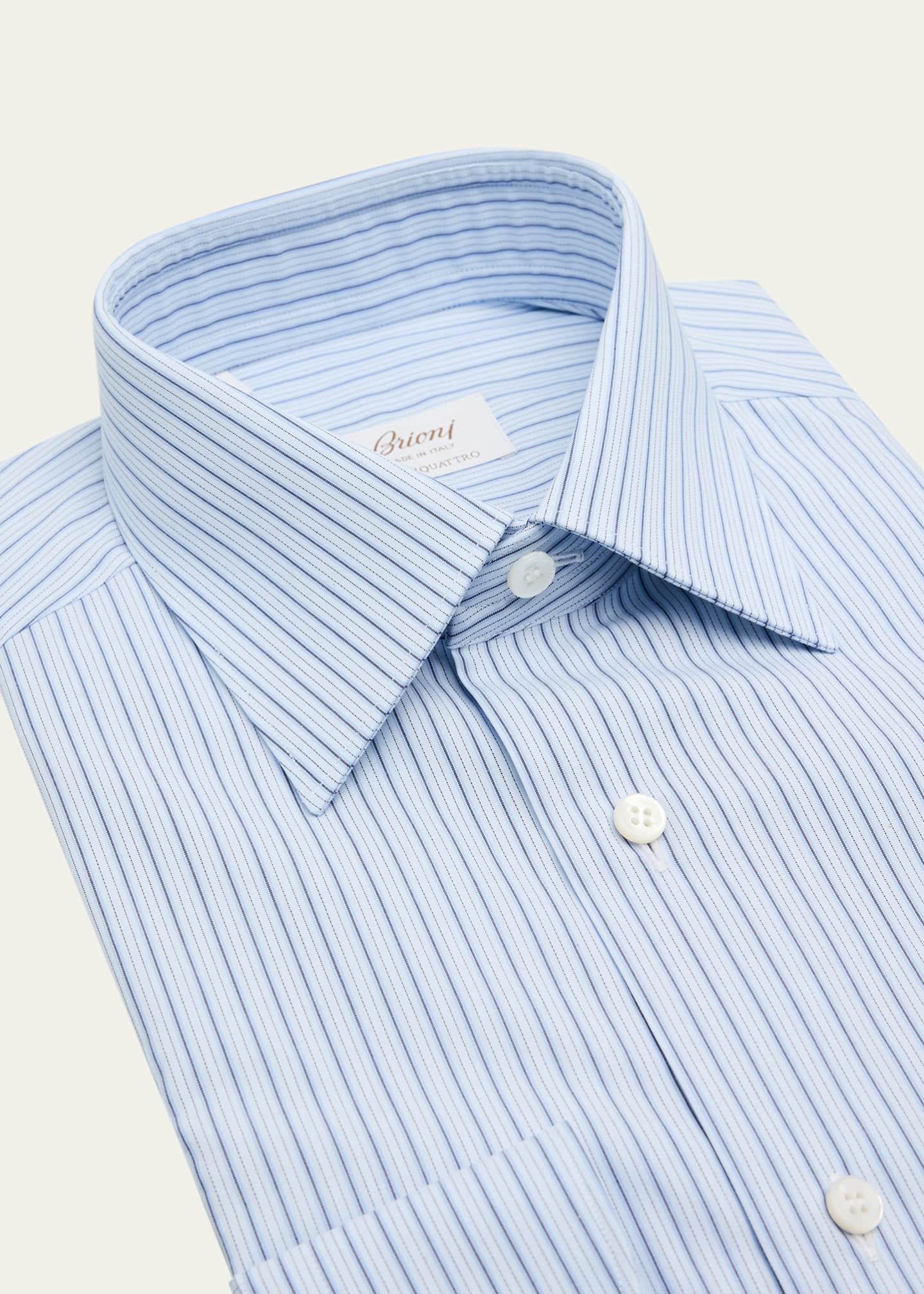 brioni dress shirt Brioni Men's Ventiquattro Cotton Multi-Stripe Dress Shirt, Blue/White, Men's, 44 Eu (17.5 Us), Shirts Tops Formal & Evening Dress Shirts