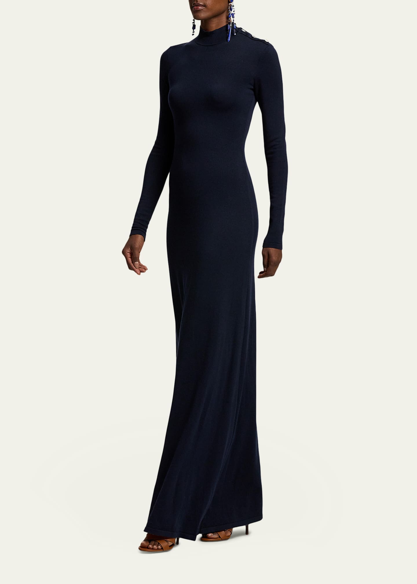 Ralph Lauren Women's Lorina Stretch Silk Jersey Day Dress - Size M in Icon Navy