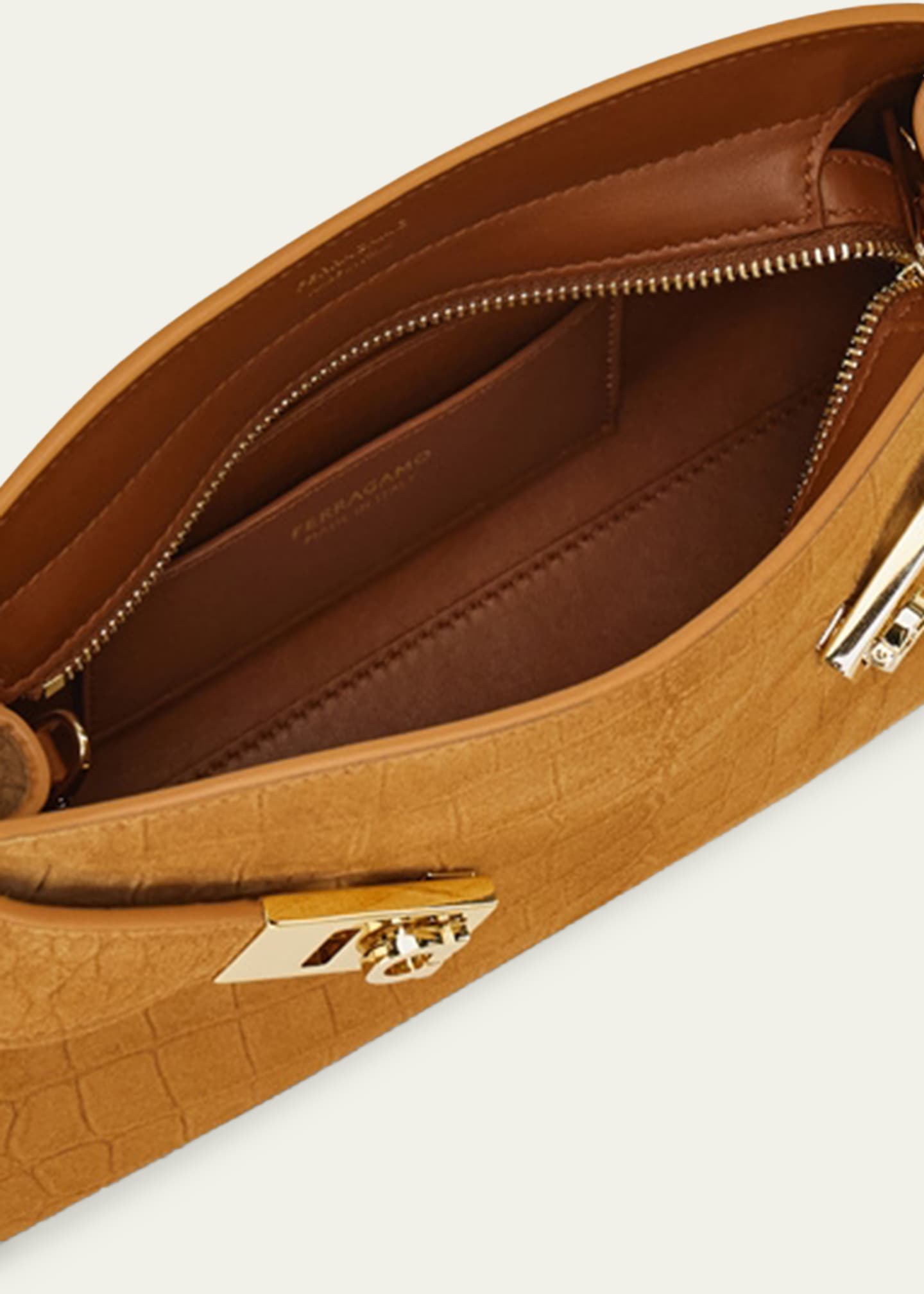 Ferragamo Hug Croc-Embossed Suede Clutch Bag - Bergdorf Goodman
