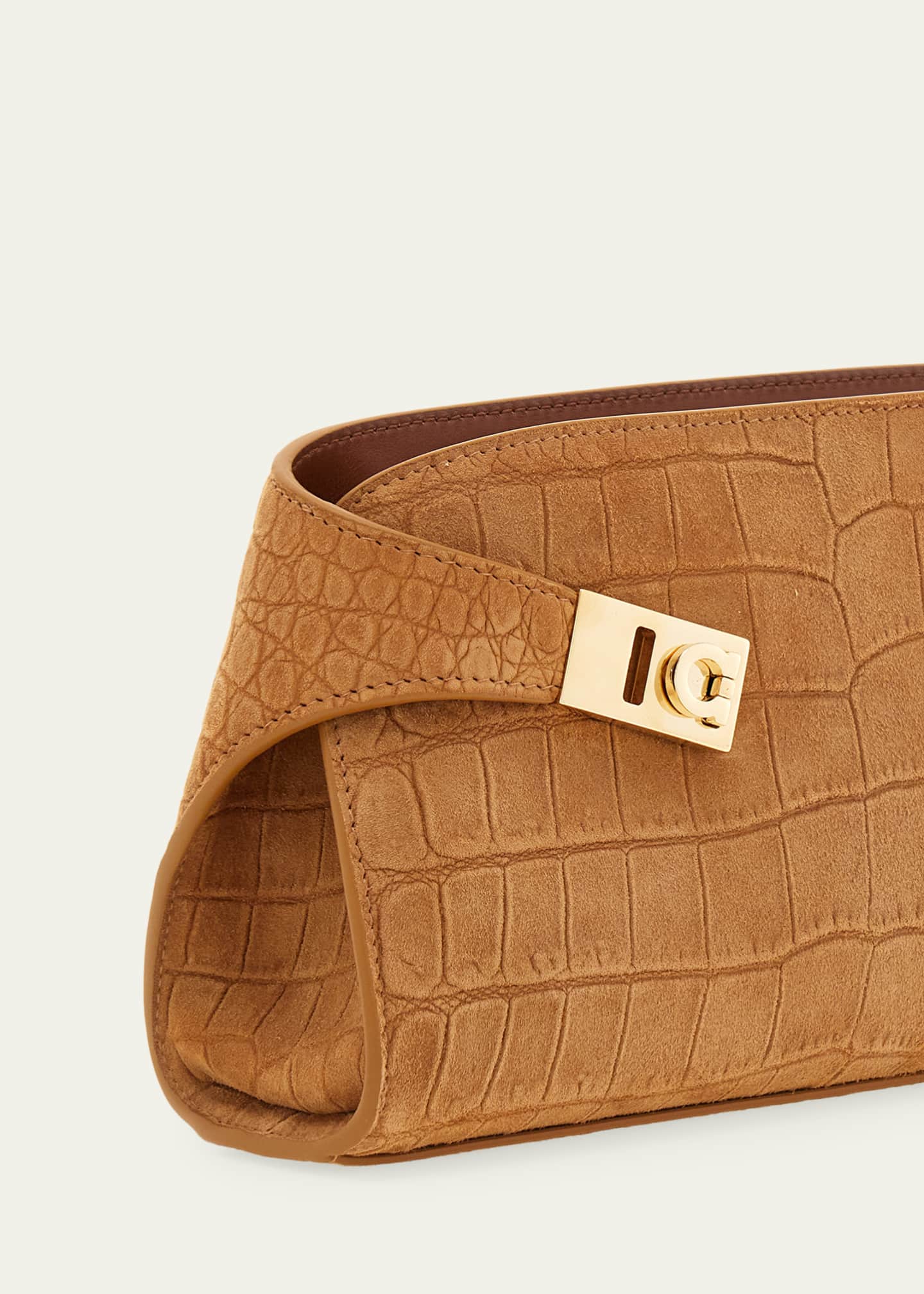 Ferragamo Hug Croc-Embossed Suede Clutch Bag - Bergdorf Goodman