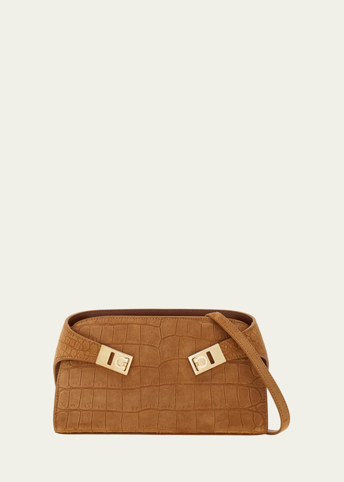 Ferragamo Hug Croc-Embossed Suede Clutch Bag - Bergdorf Goodman