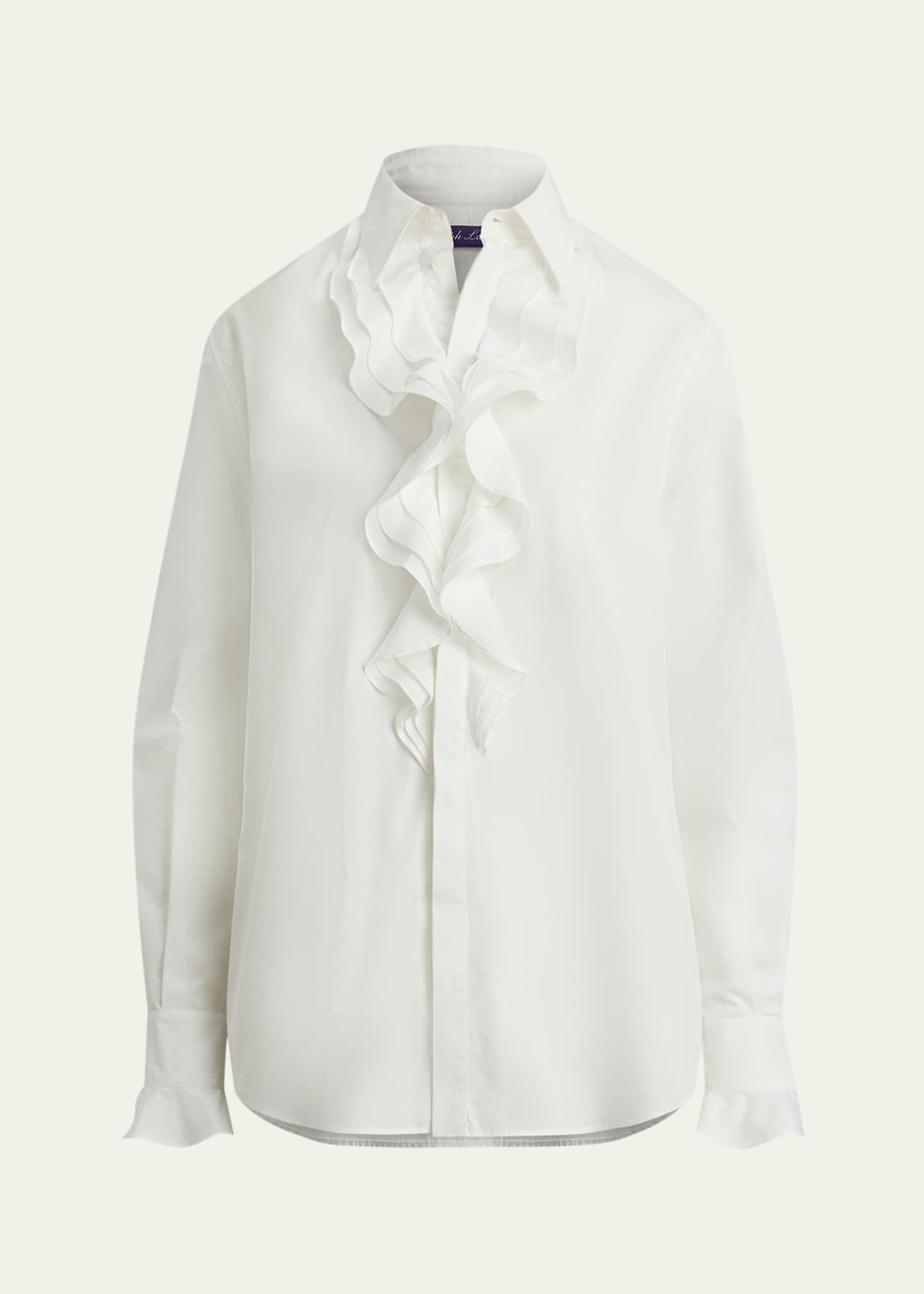 Ralph Lauren Women's Addison Ruffle-Trim Broadcloth Shirt - Size 4 in White