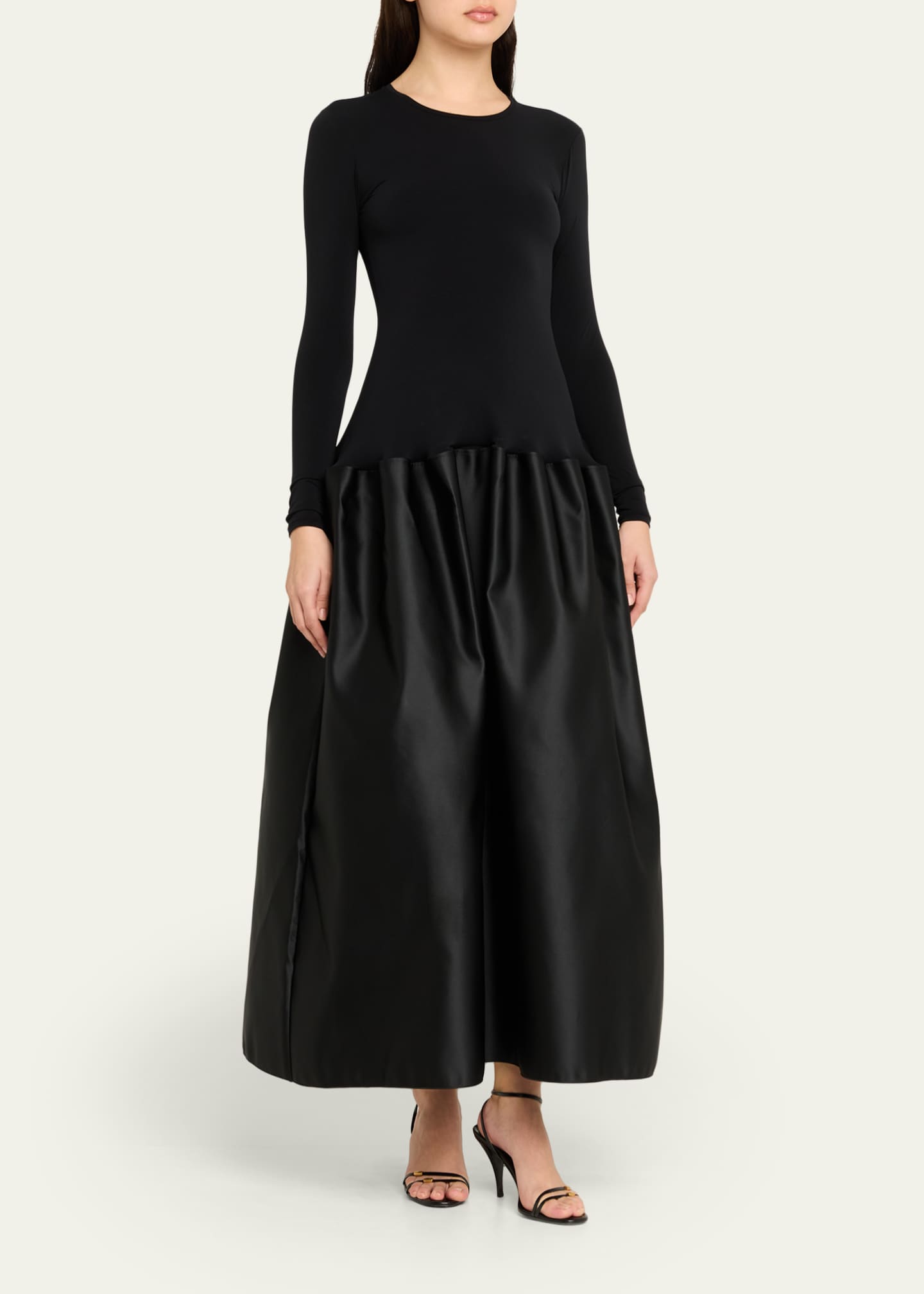 FFORME Catrin Drop-Waist Duchesse Satin Maxi Dress, Black, Women's, 40, Casual & Work Dresses Maxi Dresses